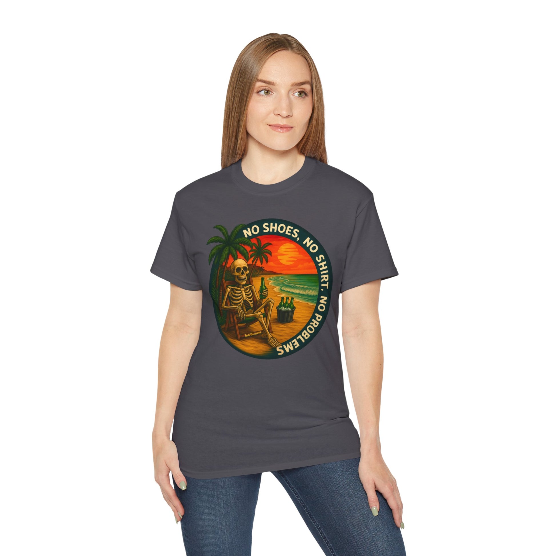 Beach Vibes Skeleton Tee, No Shoes No Shirt No Problems Shirt,