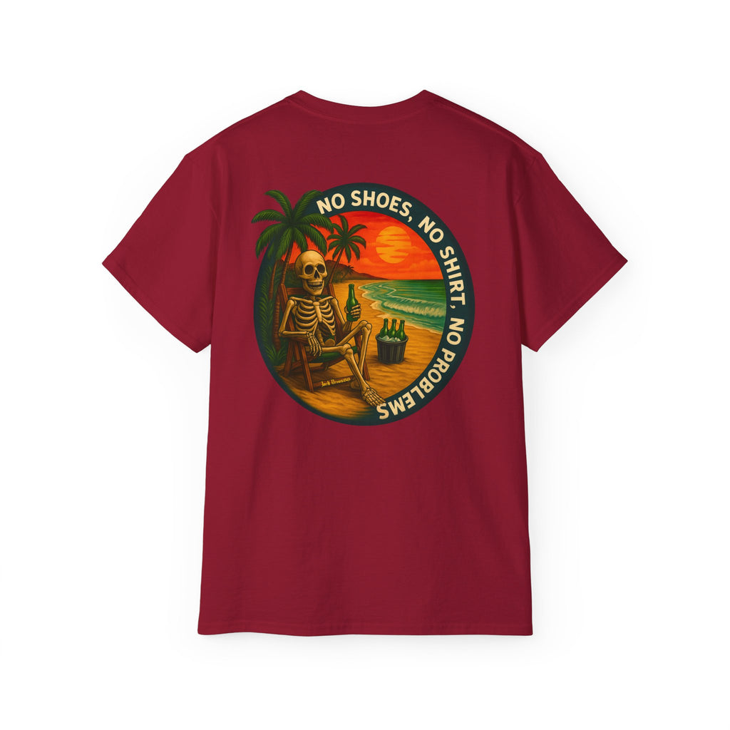 Beach Vibes Skeleton Tee, No Shoes No Shirt No Problems Shirt, Front & Back