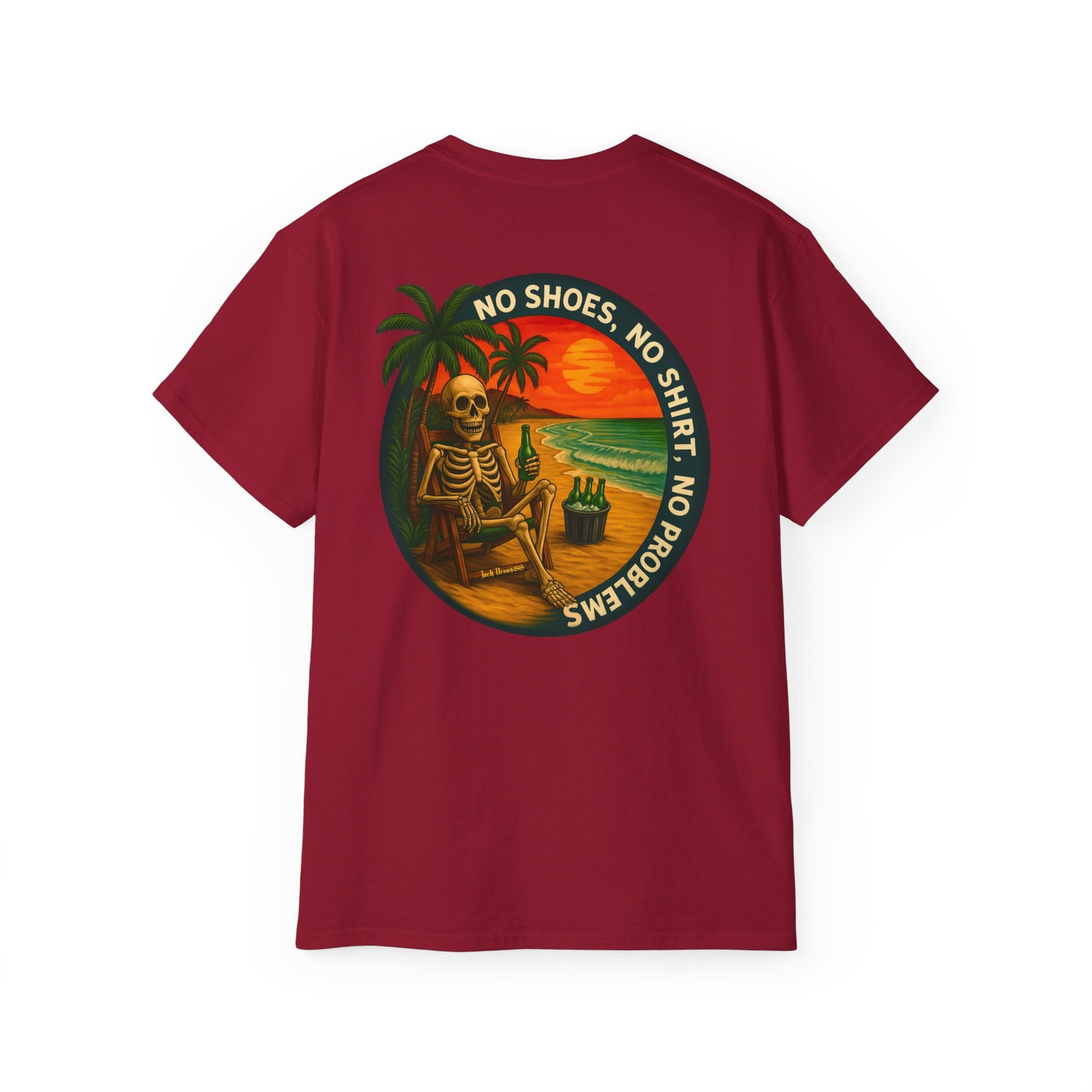 Beach Vibes Skeleton Tee, No Shoes No Shirt No Problems Shirt, Front & Back