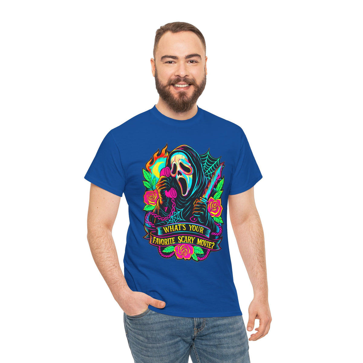 What’s Your Favorite Scary Movie? – Retro Neon Horror Slasher T-Shirt