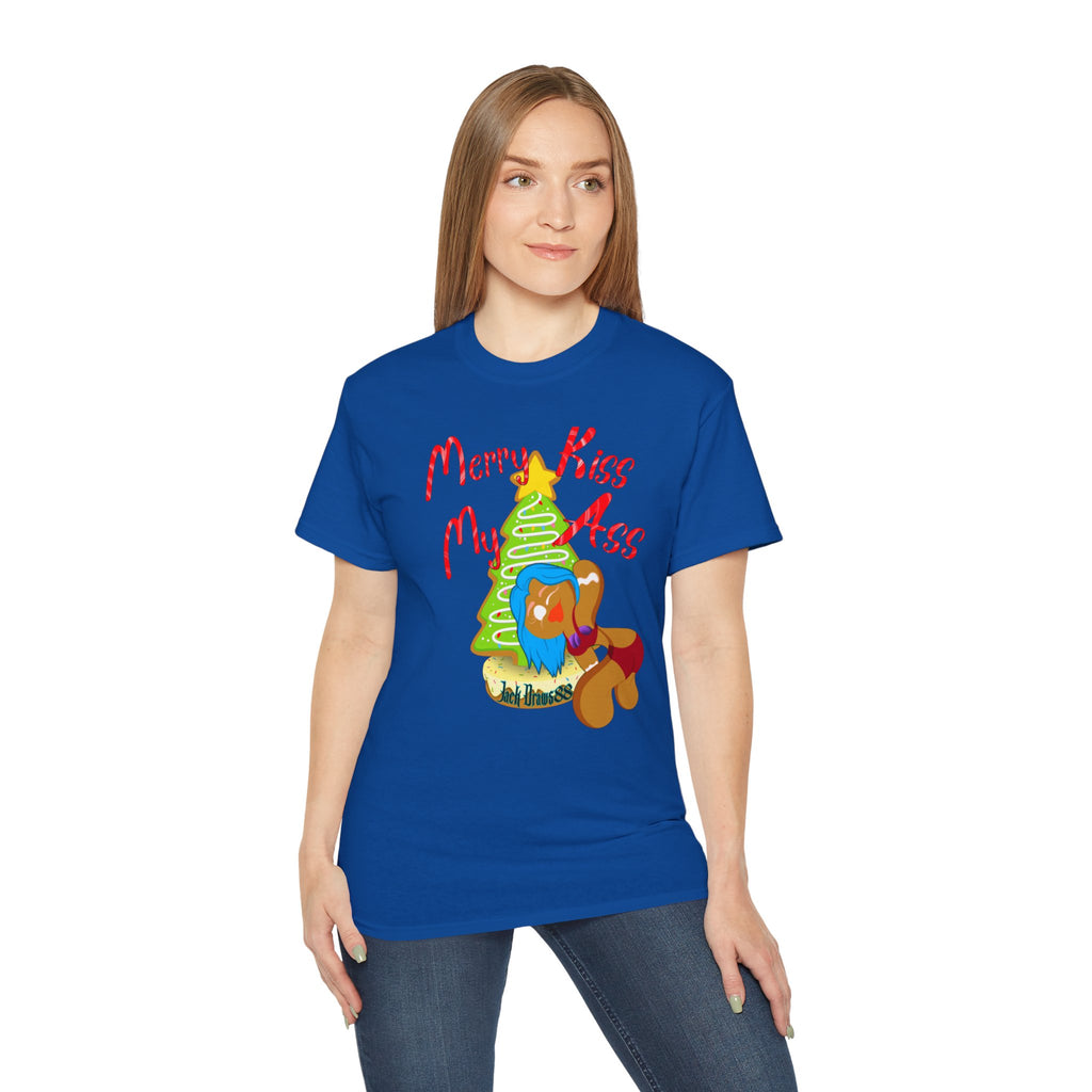 Merry Kiss My Ass – Gingerbread Christmas Stripper Tee,  Unisex Cotton Tee