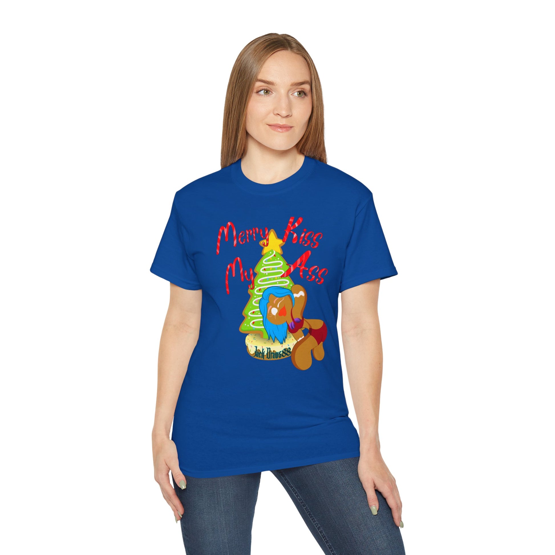 Merry Kiss My Ass – Gingerbread Christmas Stripper Tee,  Unisex Cotton Tee