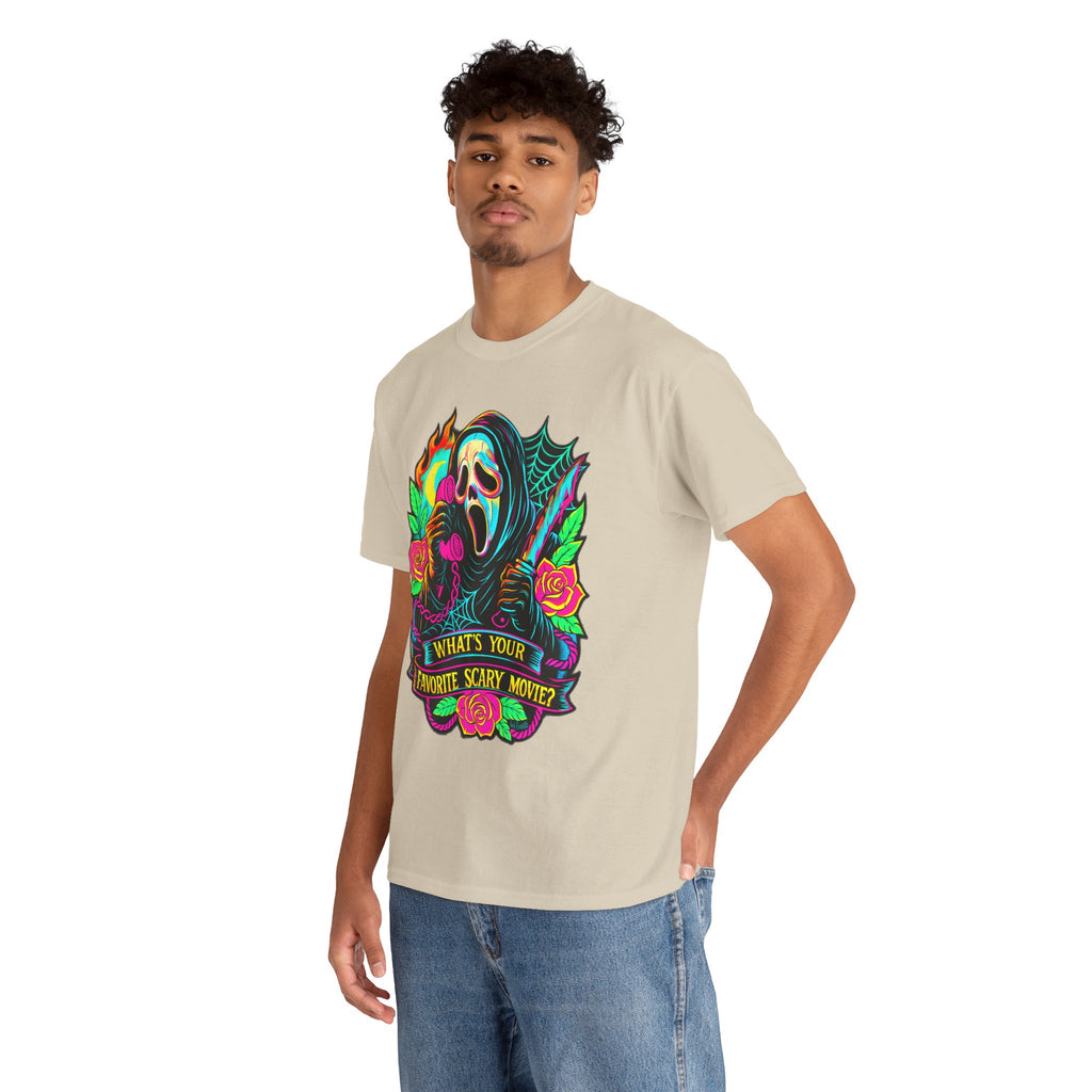 What’s Your Favorite Scary Movie? – Retro Neon Horror Slasher T-Shirt