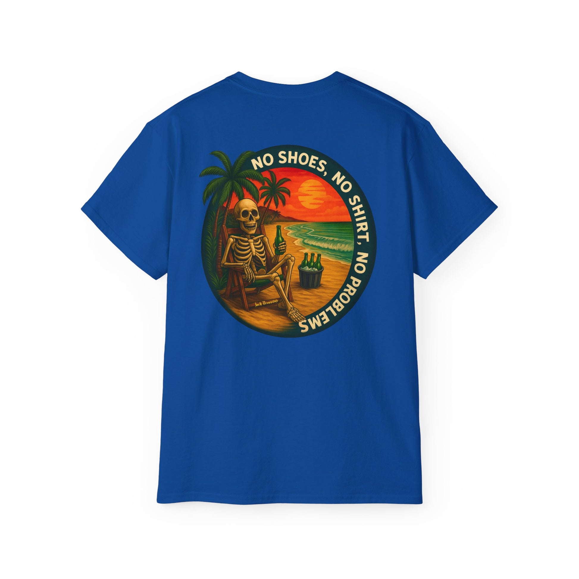 Beach Vibes Skeleton Tee, No Shoes No Shirt No Problems Shirt, Front & Back