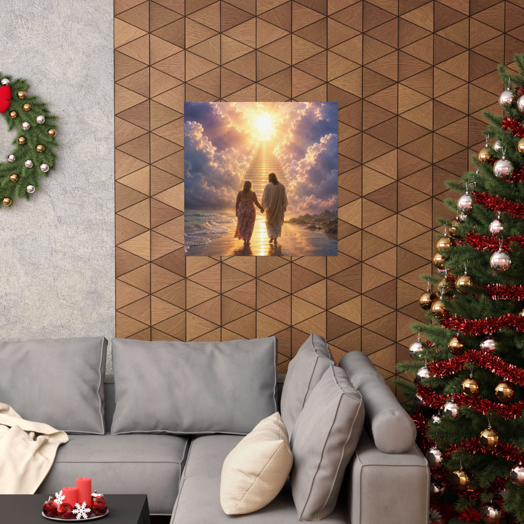 custom Christina Jesus Walks with Woman Poster — Inspirational Religious Wall Art