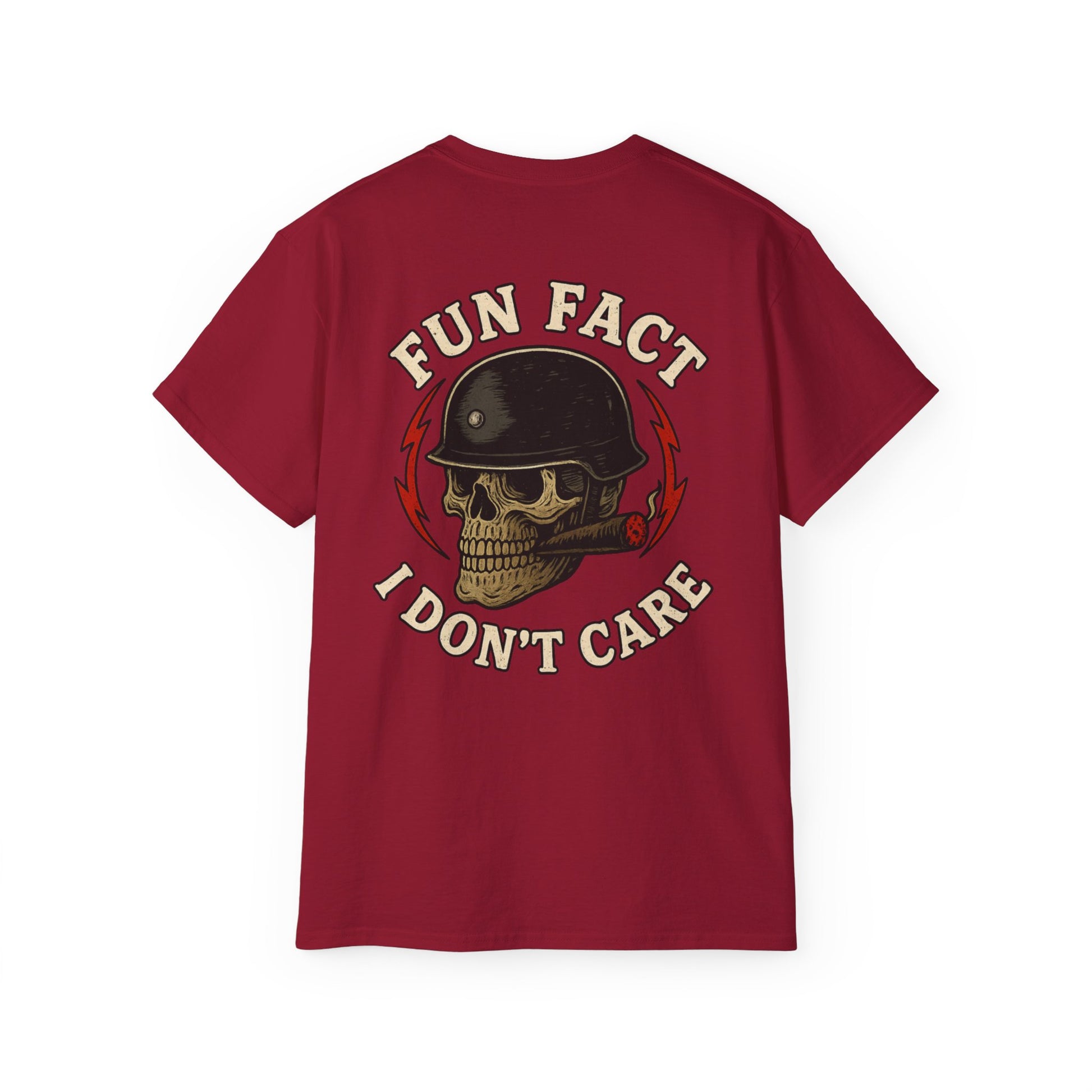 Fun Fact: I Don’t Care – Skull Helmet, Unisex Cotton T-Shirt