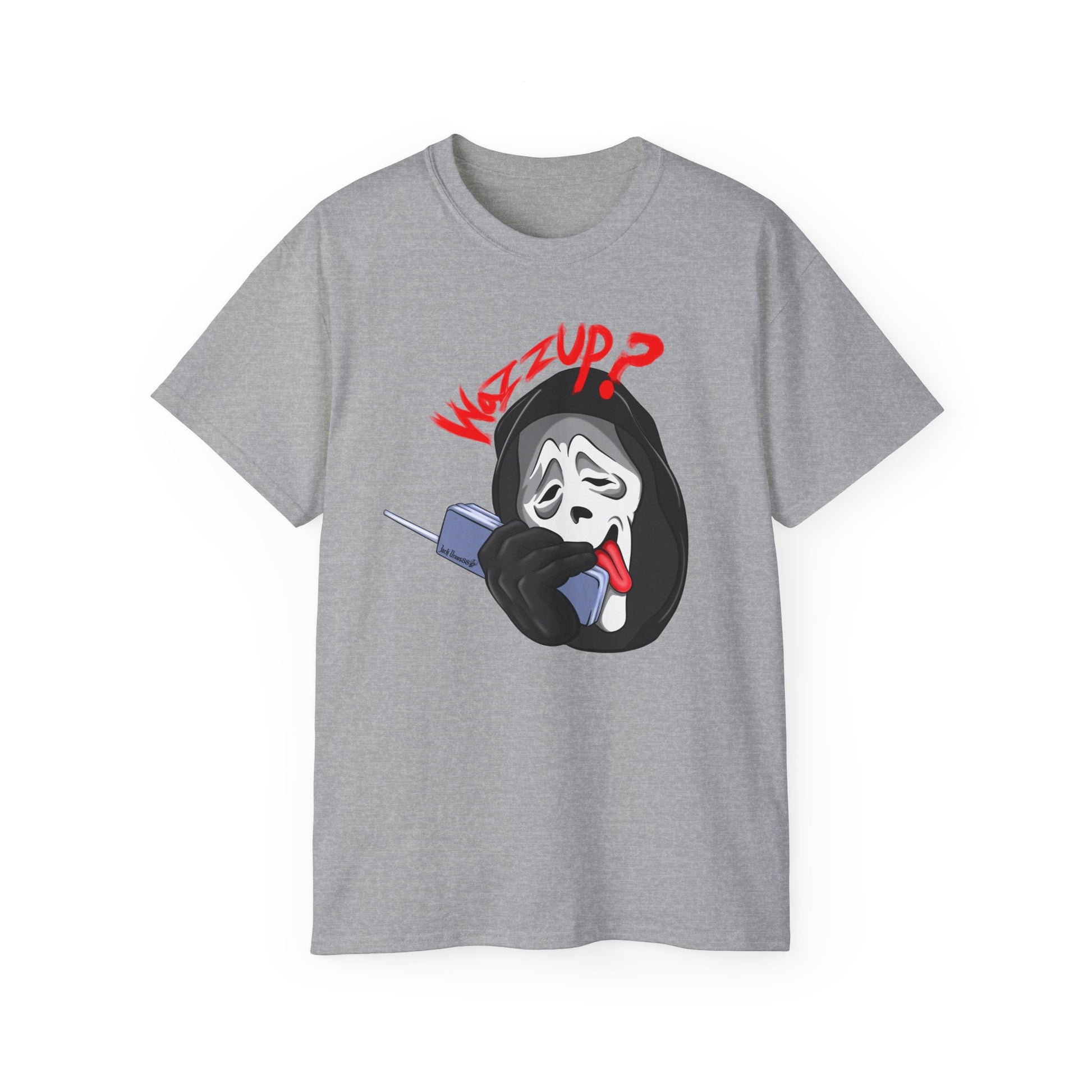 Ghostface Wazzup – Classic Meme Phone Call Tee, Unisex Cotton T-Shirt