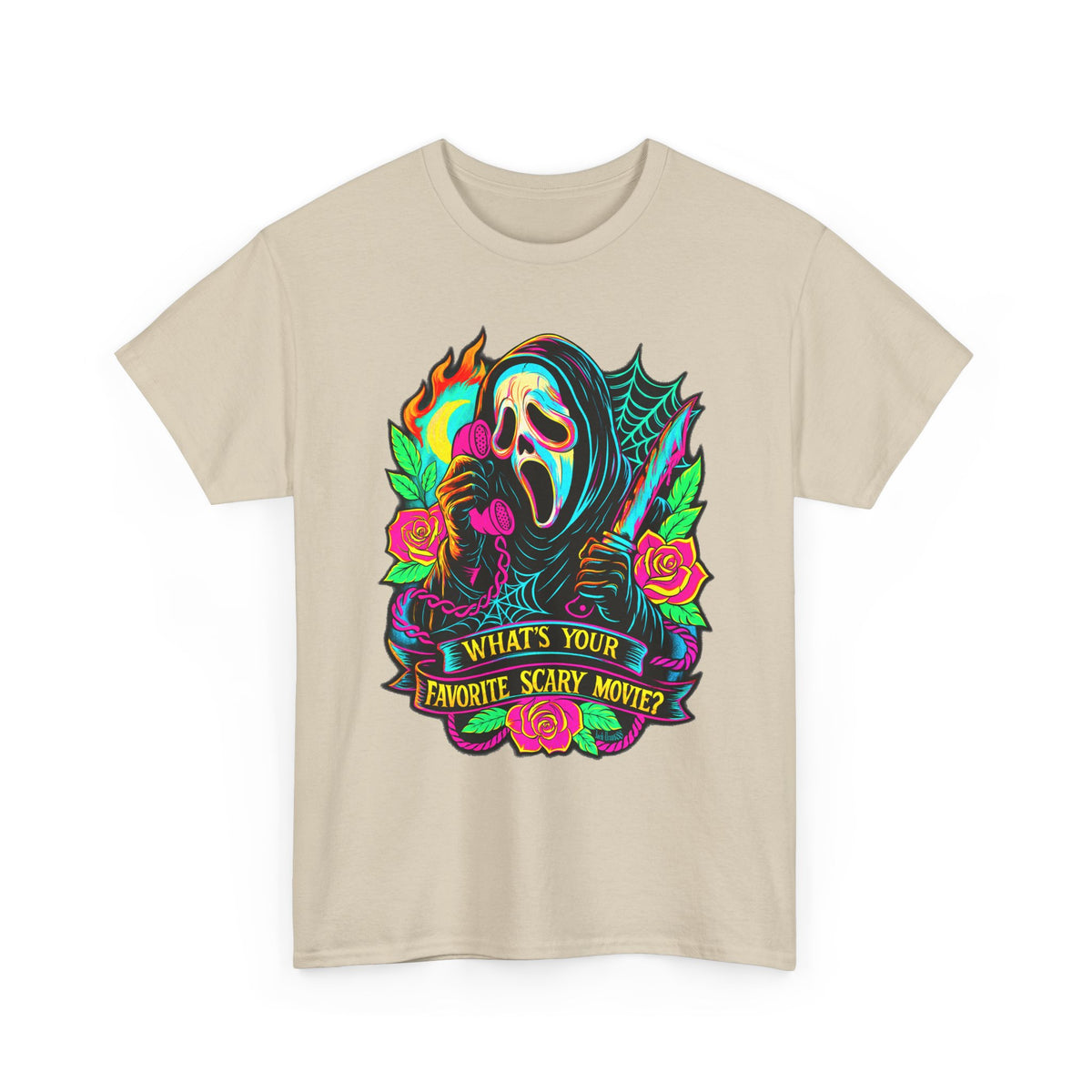 What’s Your Favorite Scary Movie? – Retro Neon Horror Slasher T-Shirt