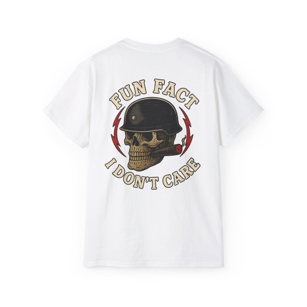 Fun Fact: I Don’t Care – Skull Helmet, Unisex Cotton T-Shirt