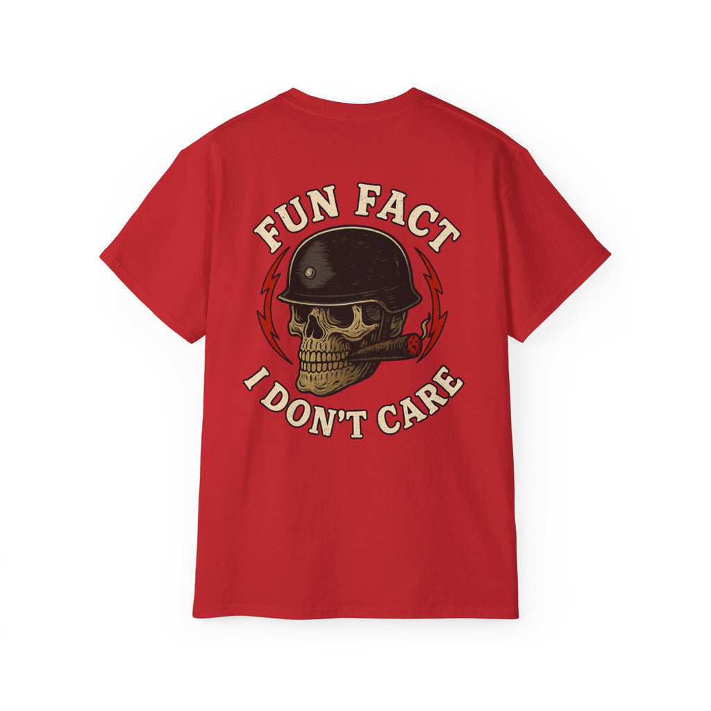 Fun Fact: I Don’t Care – Skull Helmet, Unisex Cotton T-Shirt