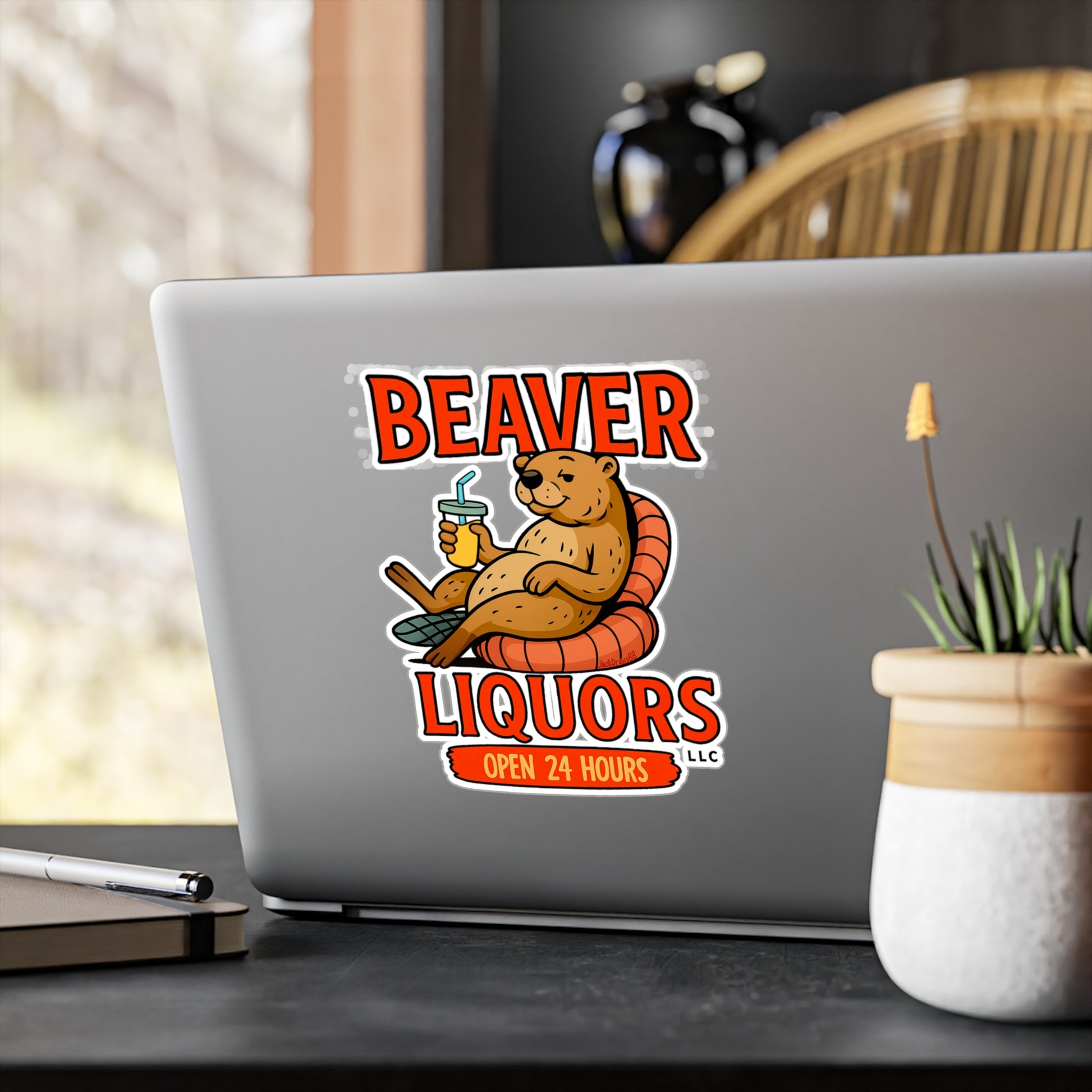 Fun Beaver Liquor Vinyl Decal | Cute Stickers for Home Bar, Window Decor, Drinking Parties, Gifts for Beer Lovers, Humor Decor