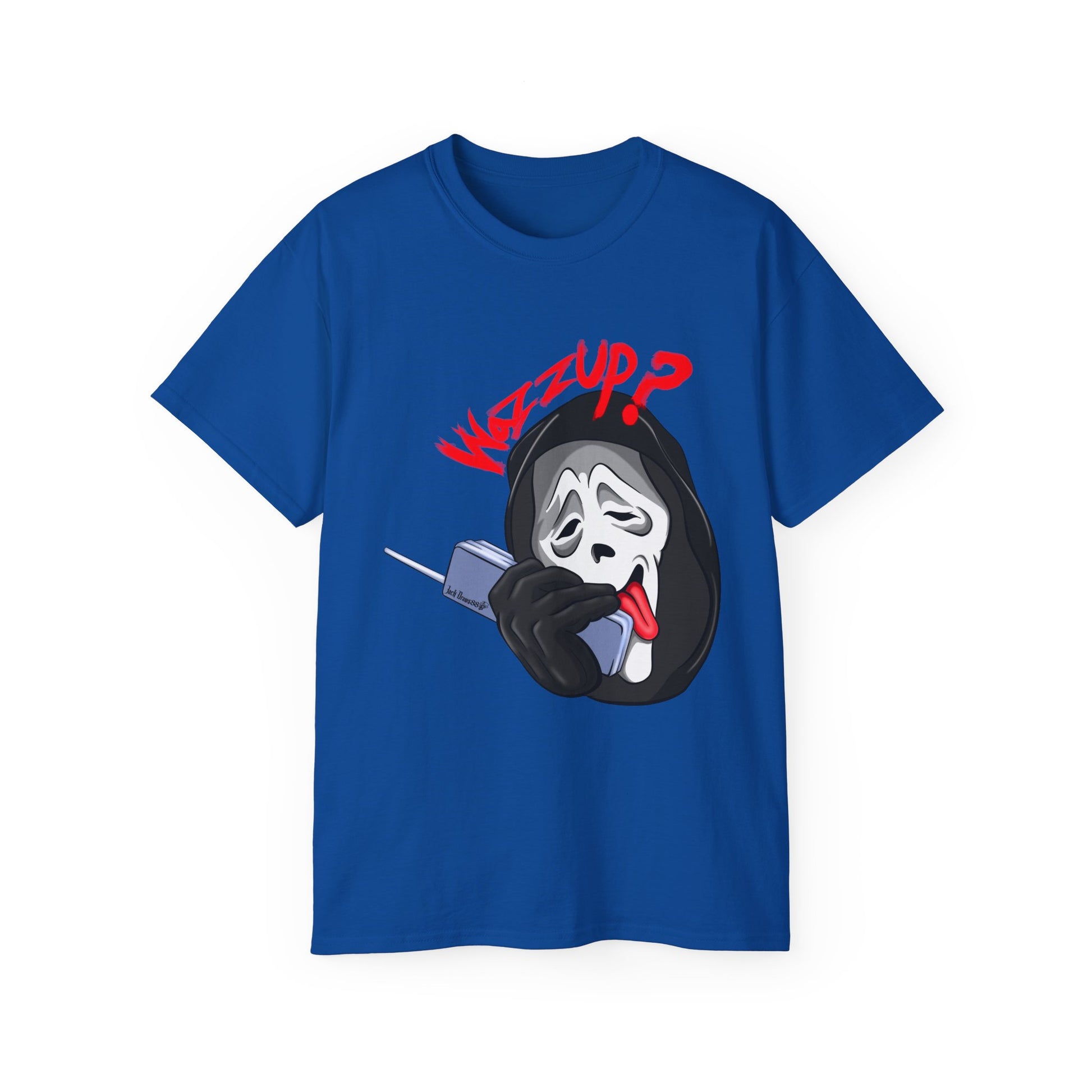 Ghostface Wazzup – Classic Meme Phone Call Tee, Unisex Cotton T-Shirt