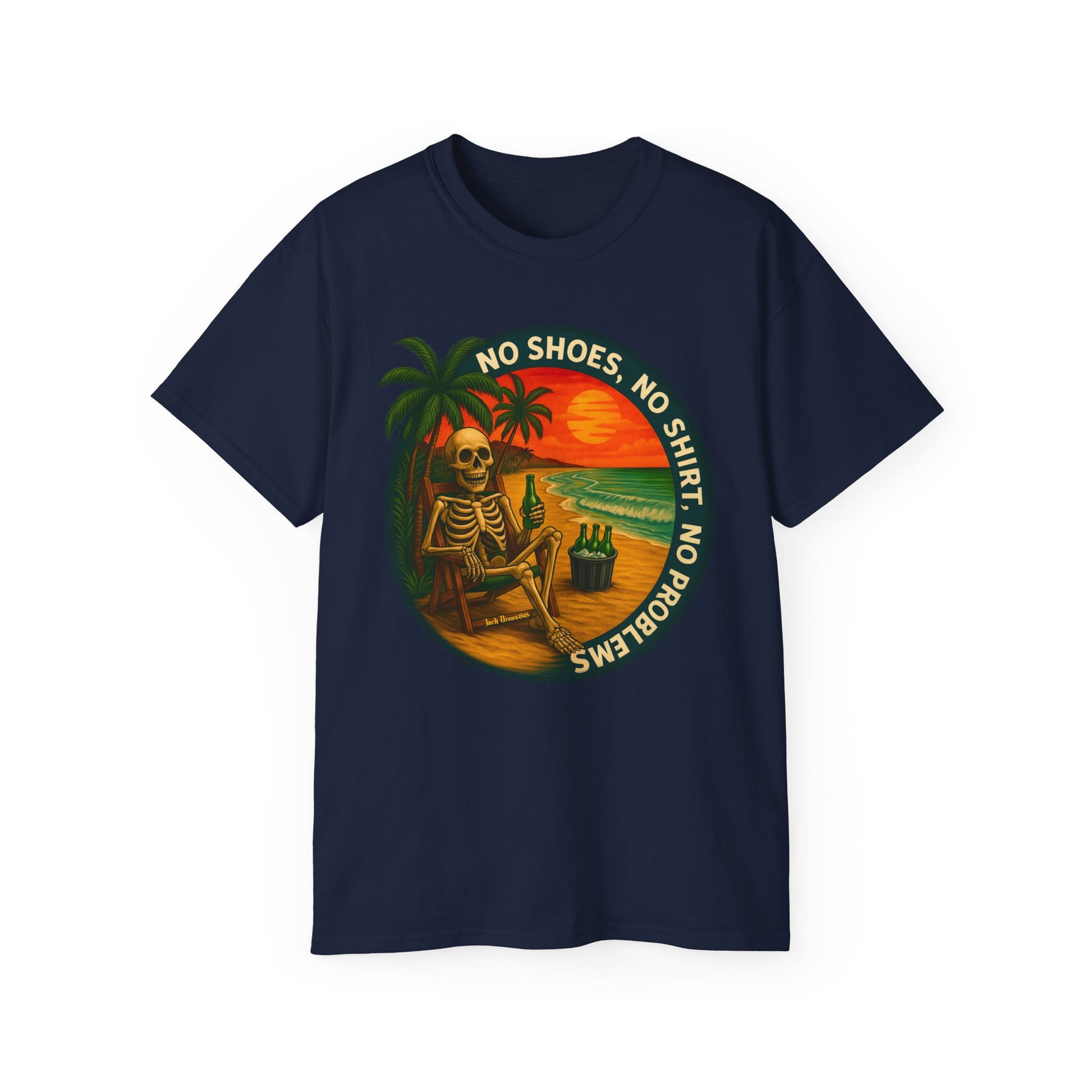 Beach Vibes Skeleton Tee, No Shoes No Shirt No Problems Shirt,