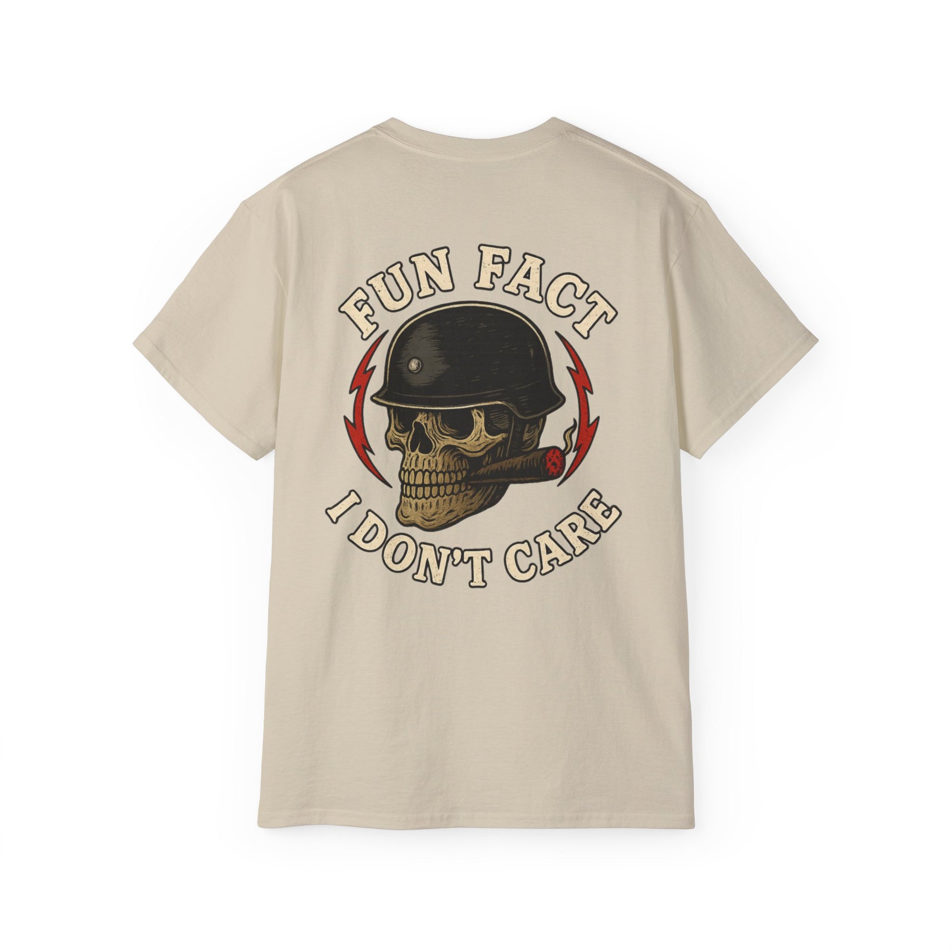Fun Fact: I Don’t Care – Skull Helmet, Unisex Cotton T-Shirt