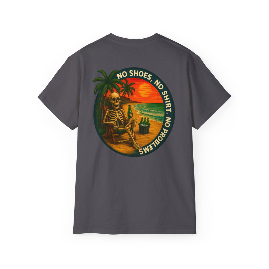 Beach Vibes Skeleton Tee, No Shoes No Shirt No Problems Shirt, Front & Back
