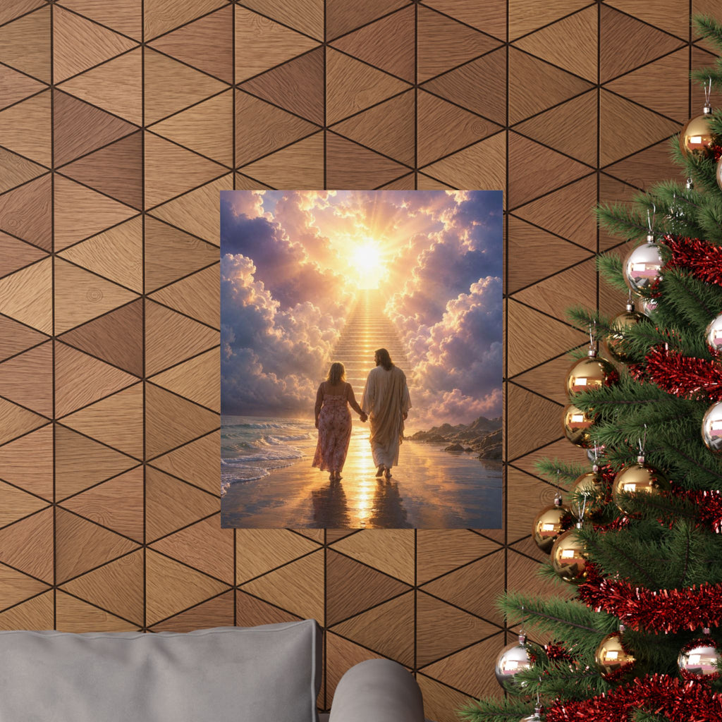 custom Christina Jesus Walks with Woman Poster — Inspirational Religious Wall Art