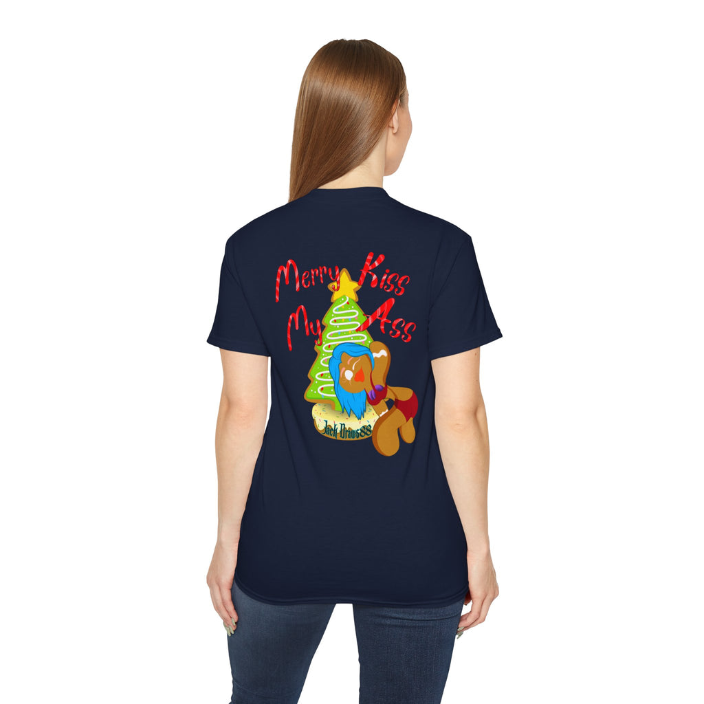 Merry Kiss My Ass – Naughty Gingerbread Holiday Stripper Tee, Unisex Cotton Shirt