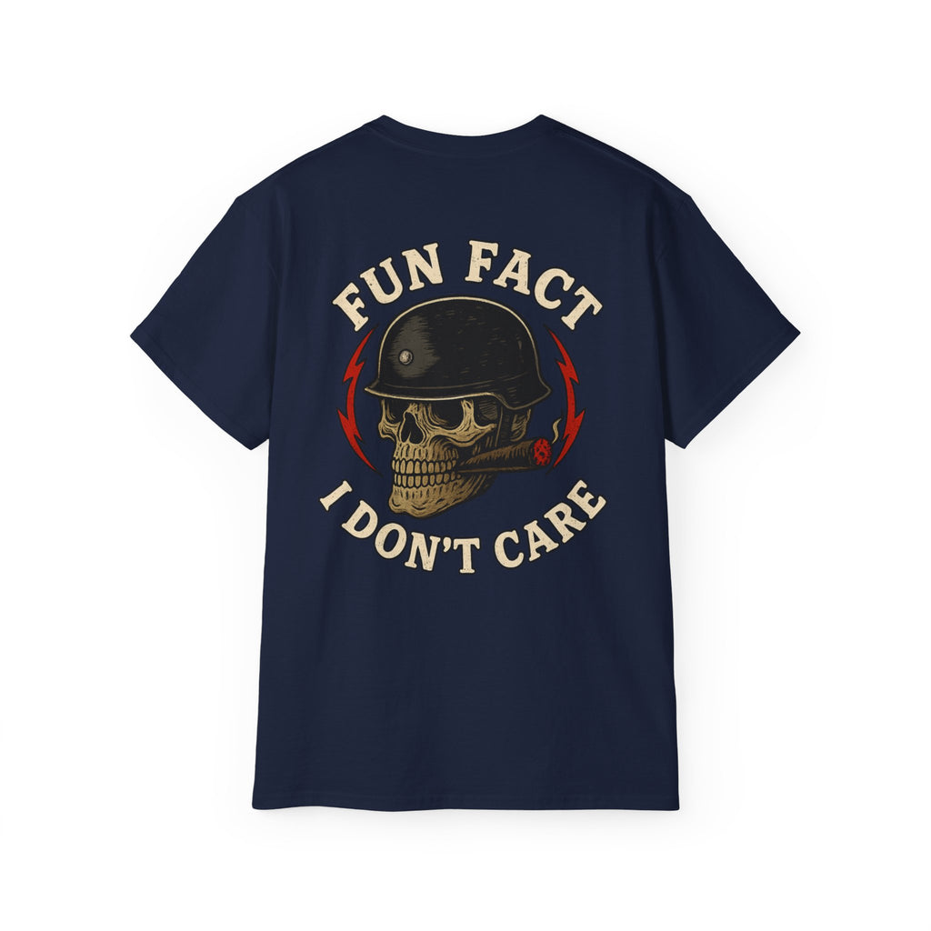 Fun Fact: I Don’t Care – Skull Helmet, Unisex Cotton T-Shirt
