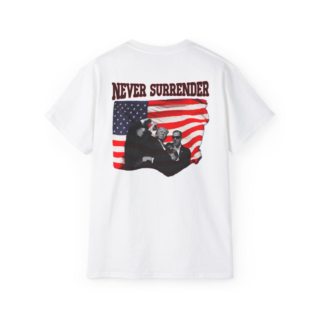 Never Surrender – Trump 2028 Patriotic Statement Tee, Unisex Ultra Cotton Tee