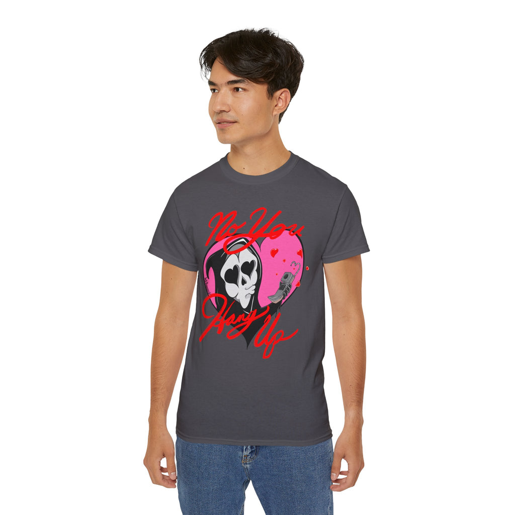 No You Hang Up - Heart Eyes Ghostface Funny Valentine, Unisex Cotton Tee
