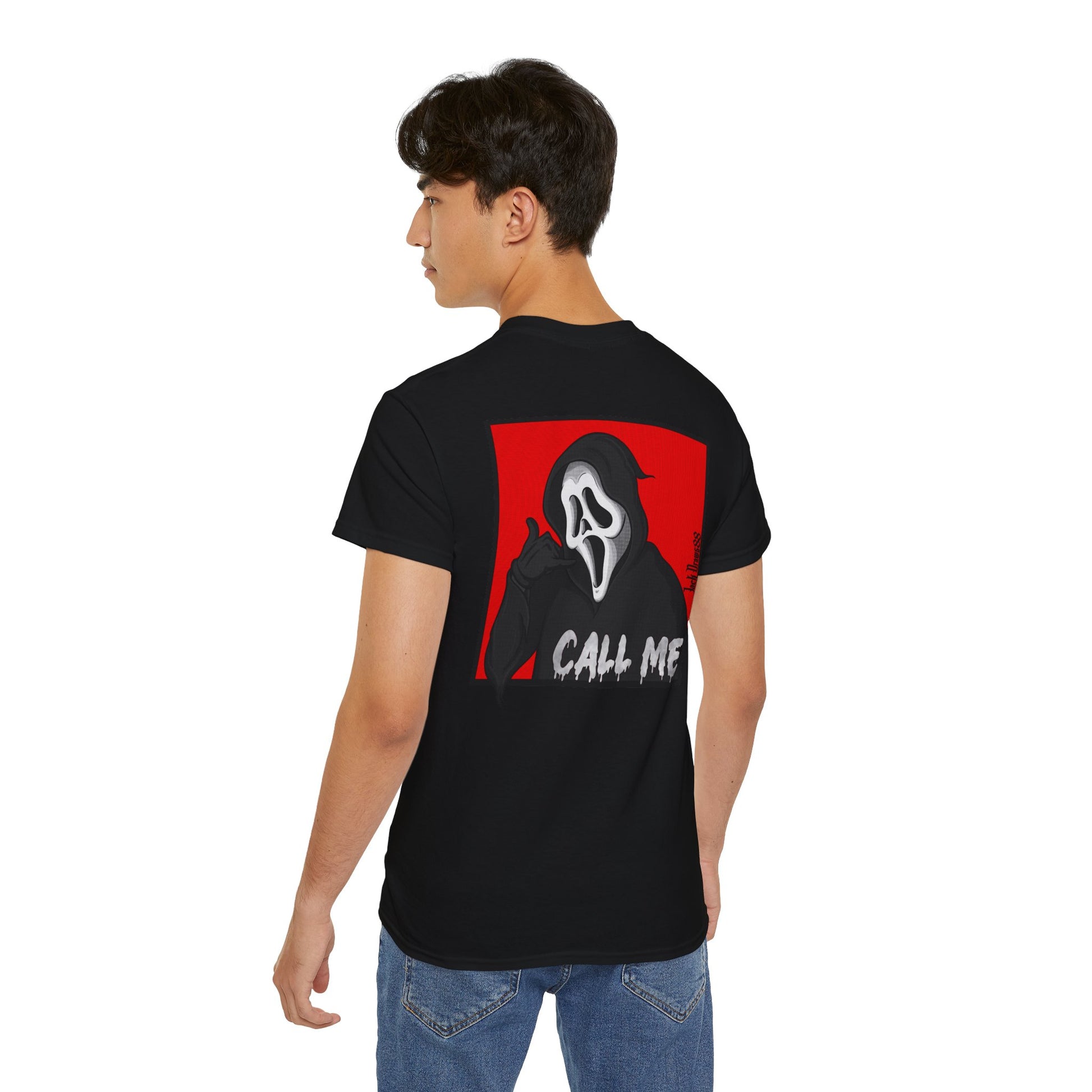 Ghostface “Call Me” – Double-Sided Slasher Parody Unisex Tee
