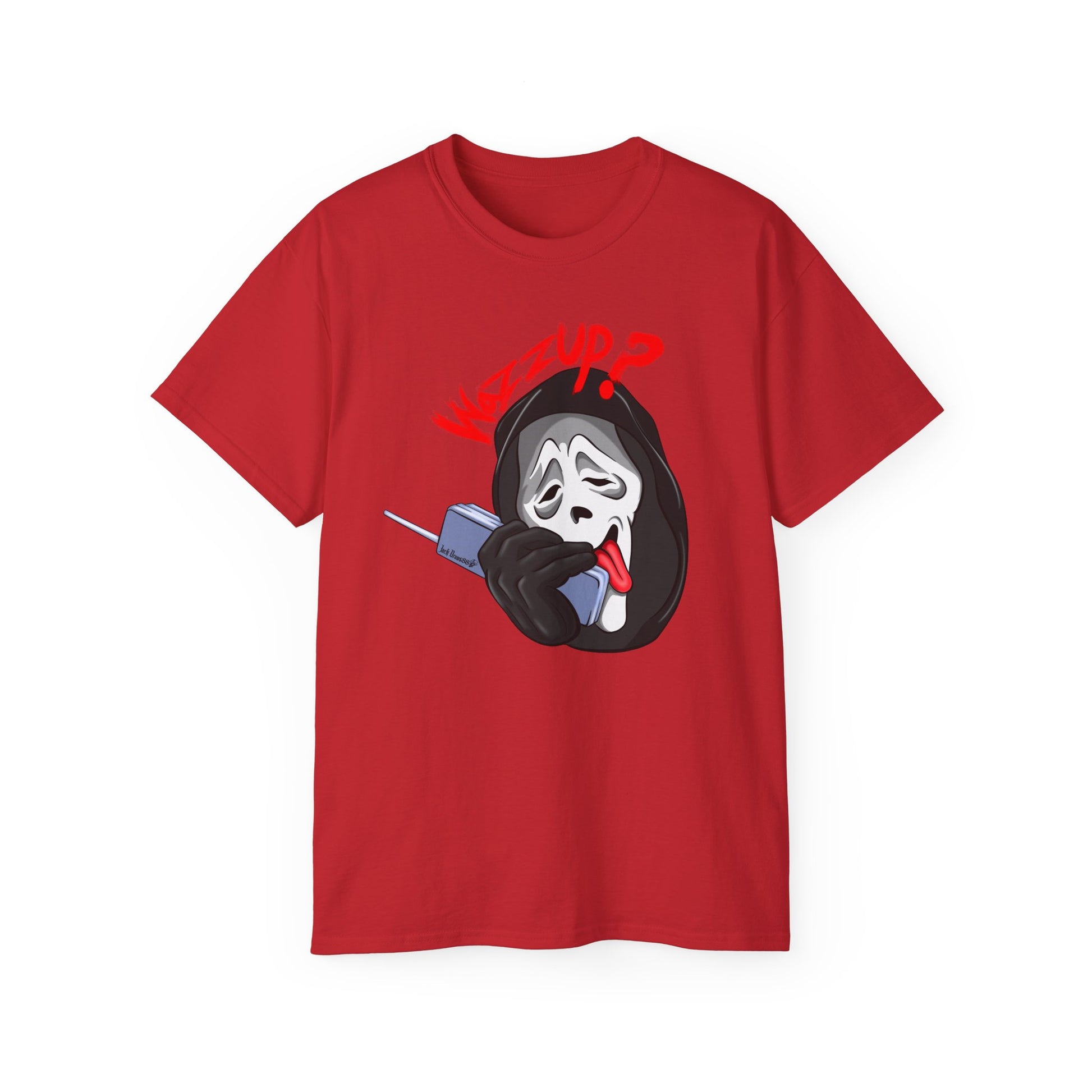 Ghostface Wazzup – Classic Meme Phone Call Tee, Unisex Cotton T-Shirt