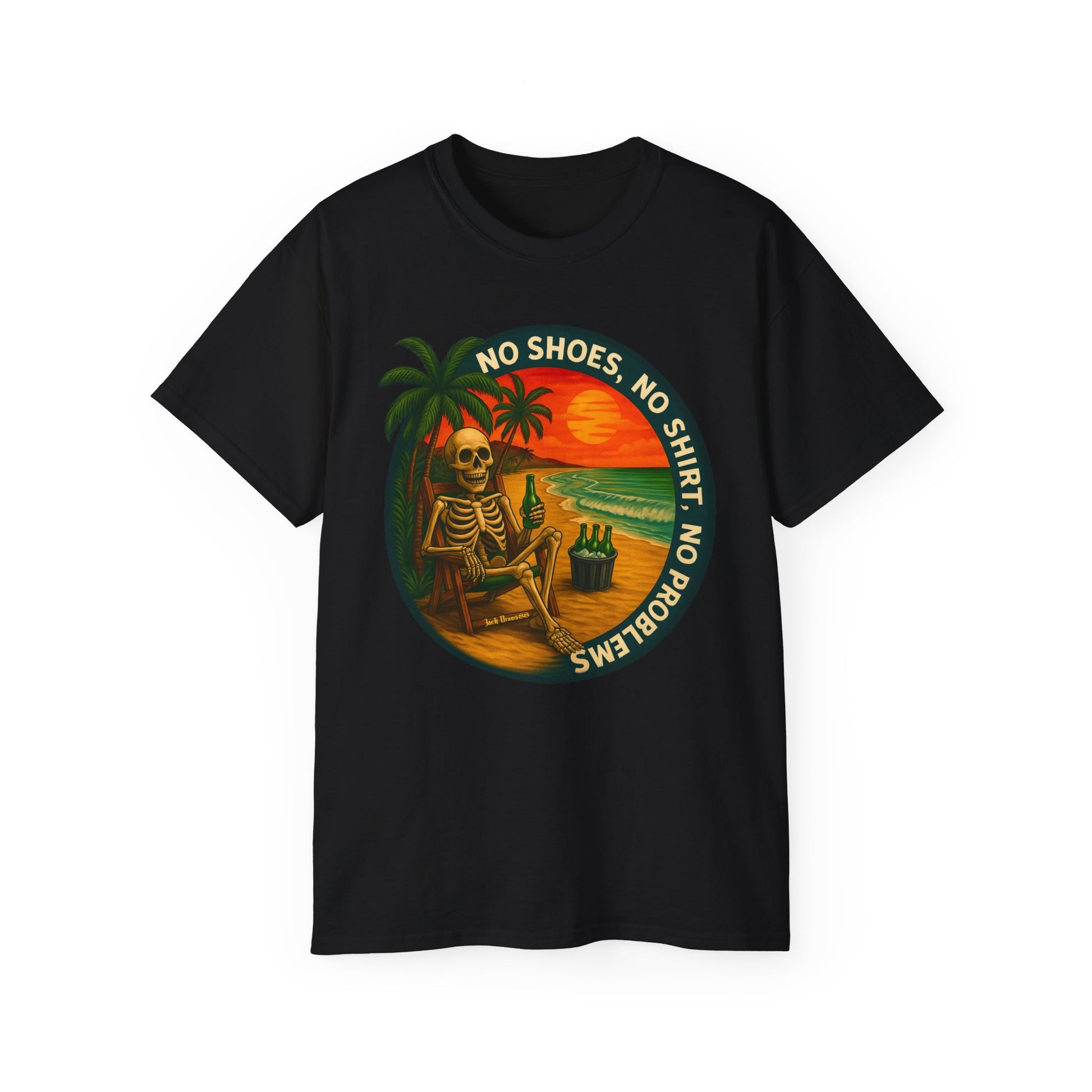 Beach Vibes Skeleton Tee, No Shoes No Shirt No Problems Shirt,