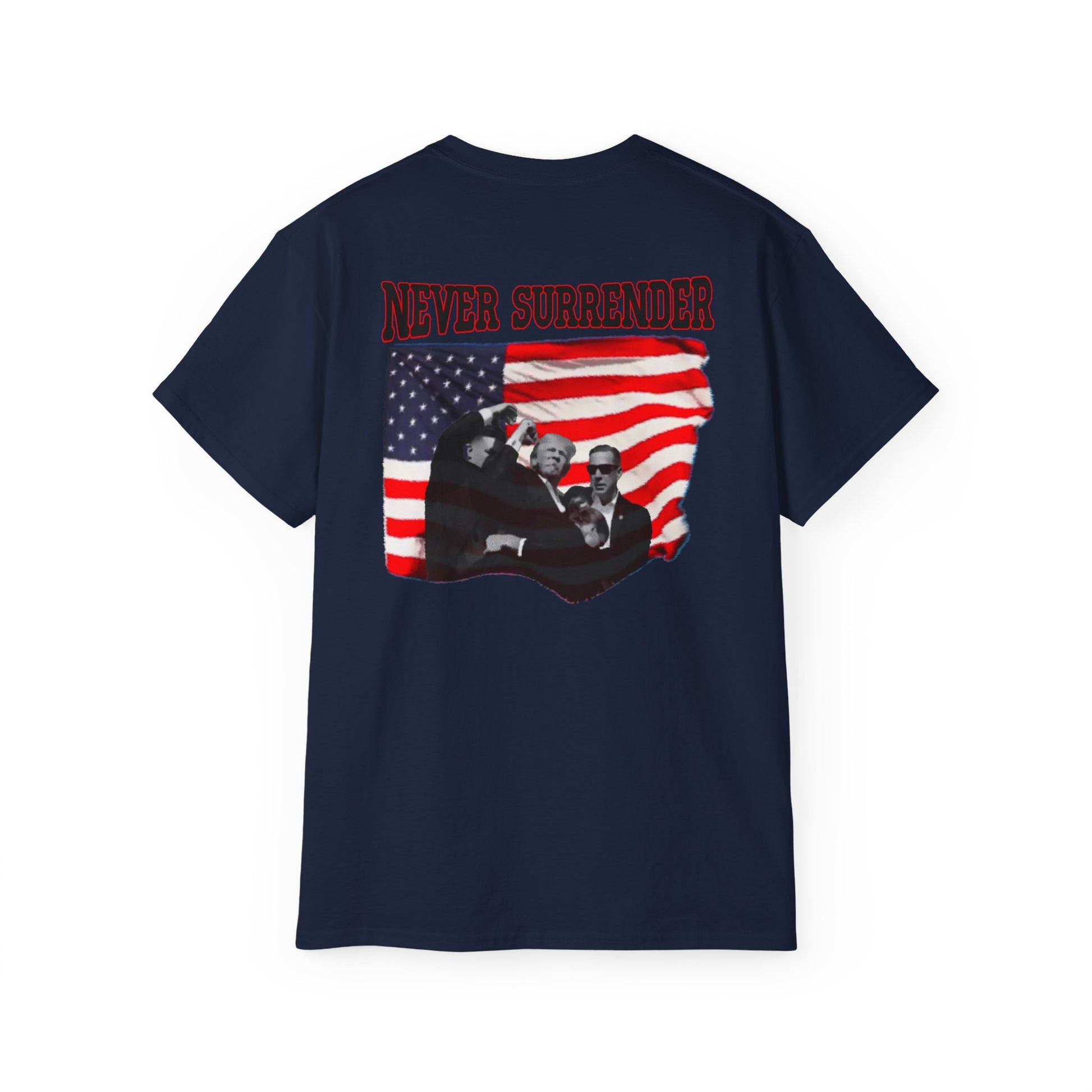 Never Surrender – Trump 2028 Patriotic Statement Tee, Unisex Ultra Cotton Tee