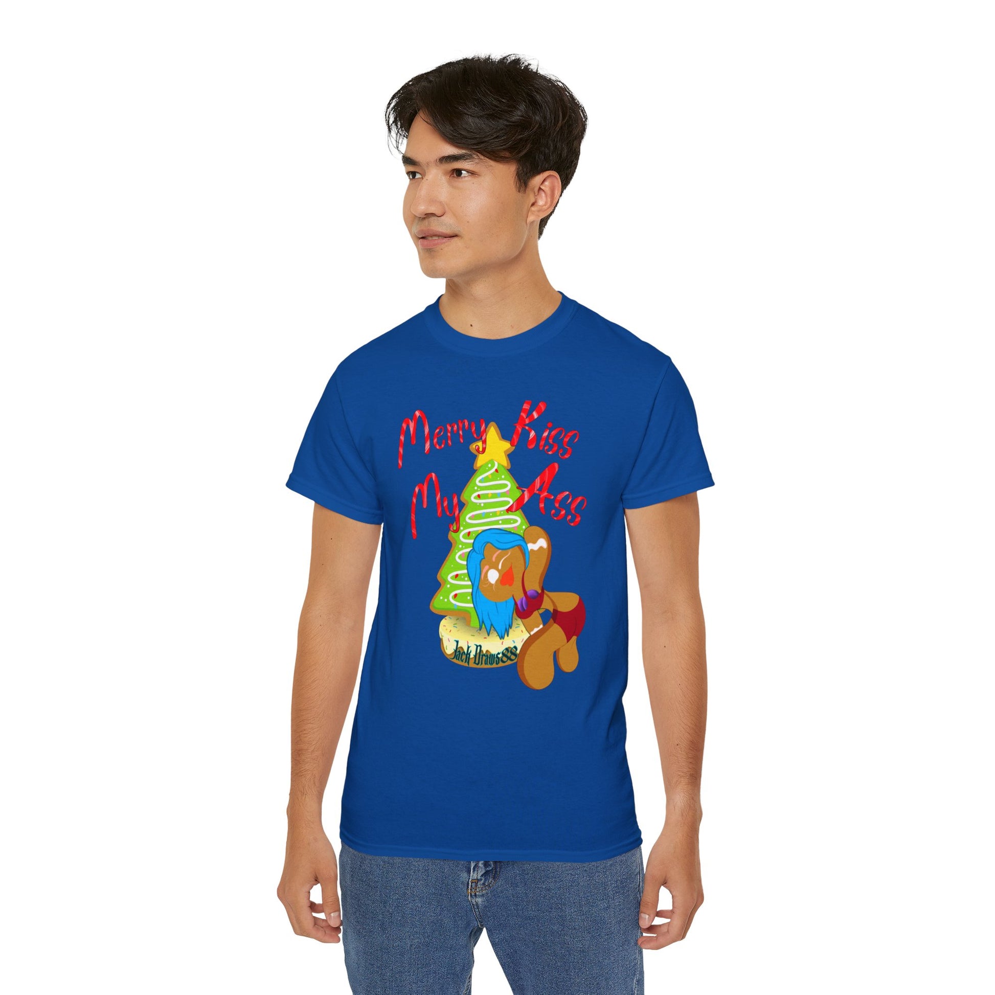 Merry Kiss My Ass – Gingerbread Christmas Stripper Tee,  Unisex Cotton Tee