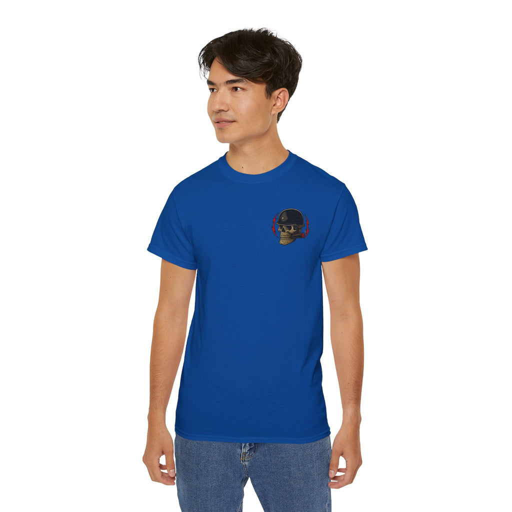 Fun Fact: I Don’t Care – Skull Helmet, Unisex Cotton T-Shirt