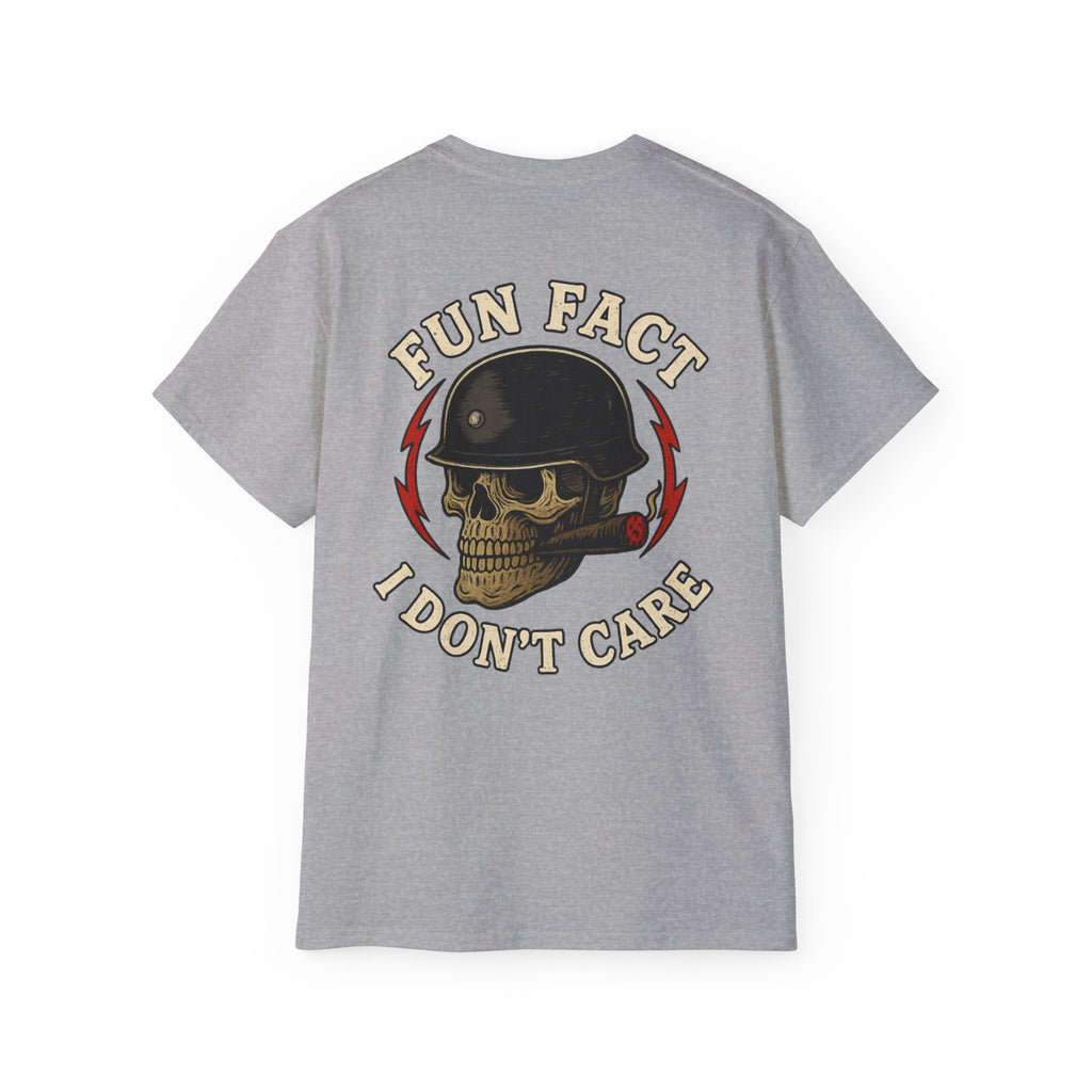 Fun Fact: I Don’t Care – Skull Helmet, Unisex Cotton T-Shirt