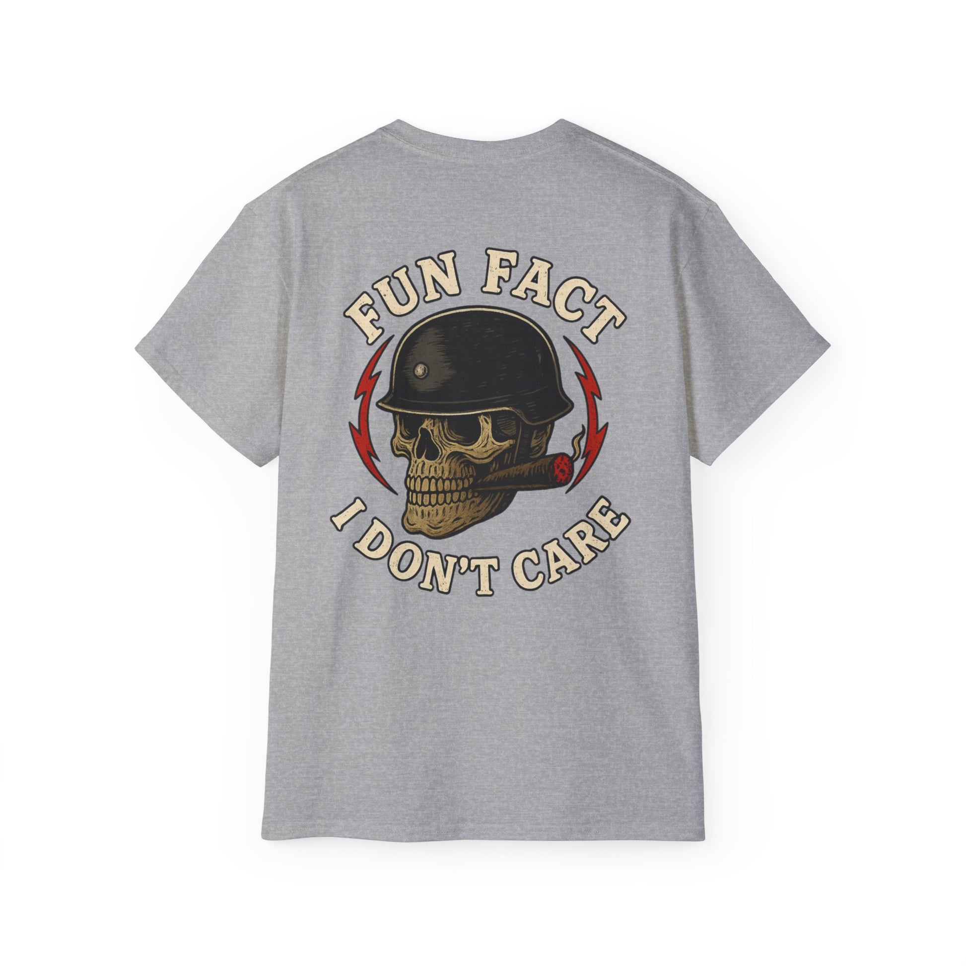 Fun Fact: I Don’t Care – Skull Helmet, Unisex Cotton T-Shirt