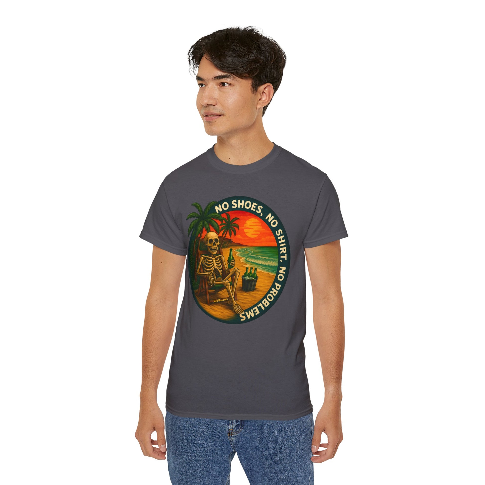 Beach Vibes Skeleton Tee, No Shoes No Shirt No Problems Shirt,