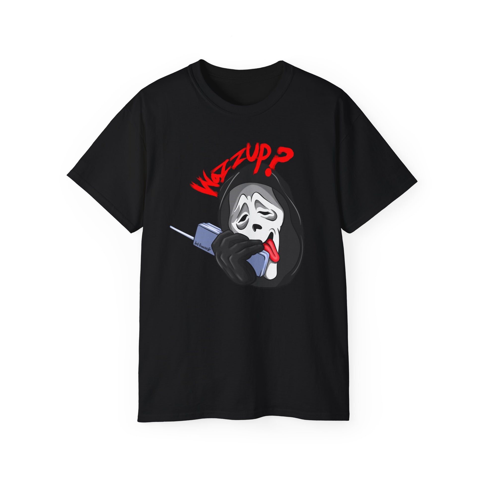 Ghostface Wazzup – Classic Meme Phone Call Tee, Unisex Cotton T-Shirt