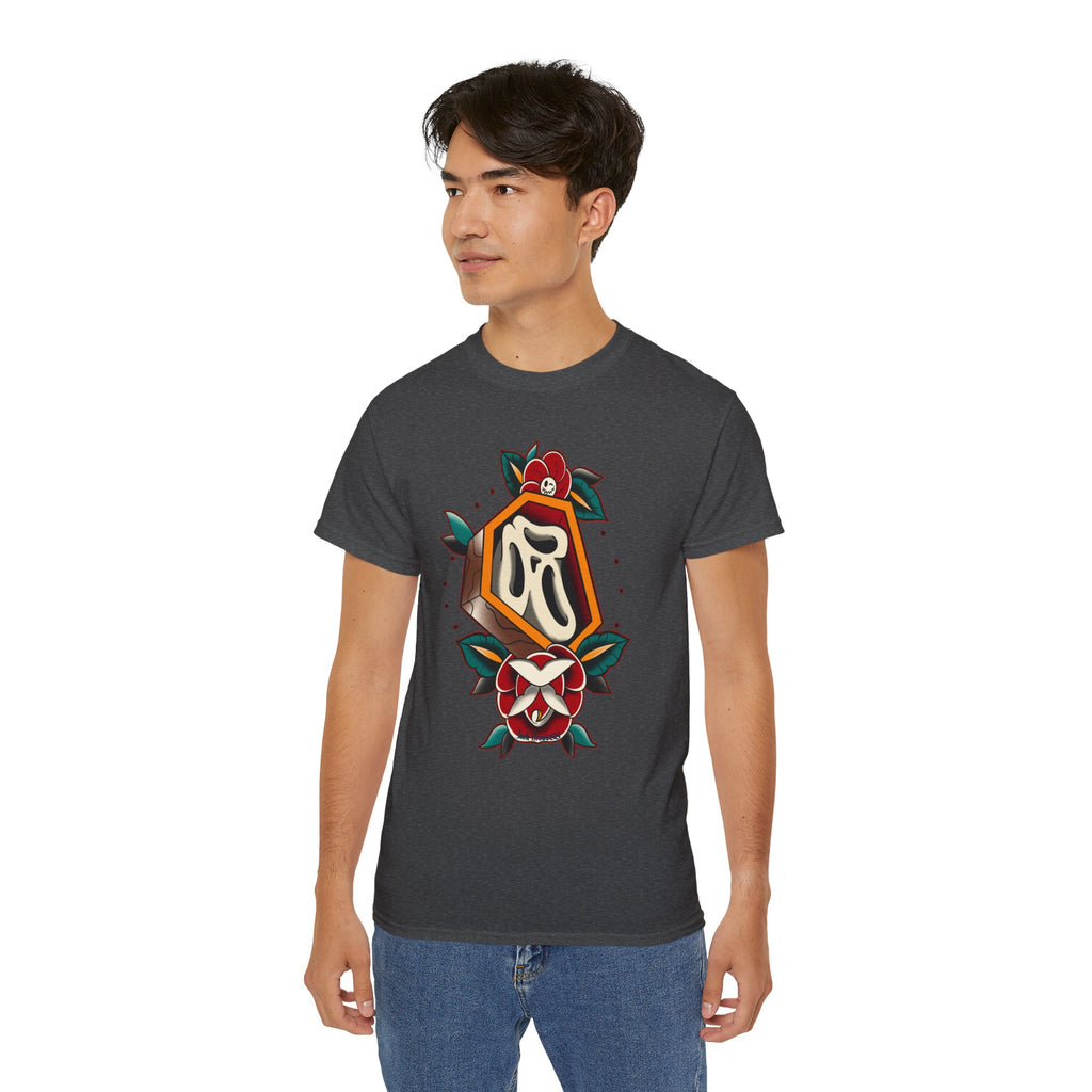 Rest in Roses – Ghostface Coffin Floral Tattoo Unisex Cotton