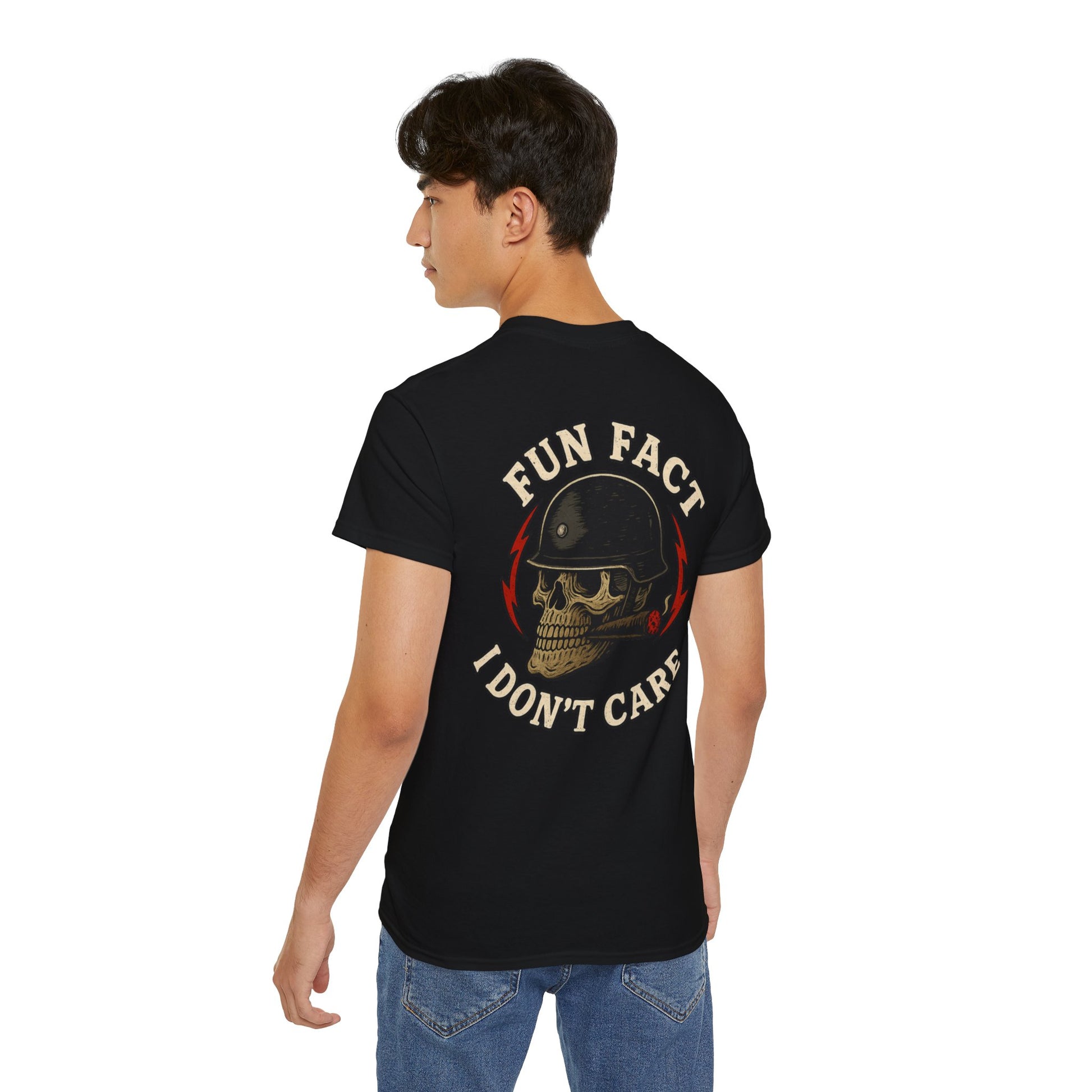 Fun Fact: I Don’t Care – Skull Helmet, Unisex Cotton T-Shirt