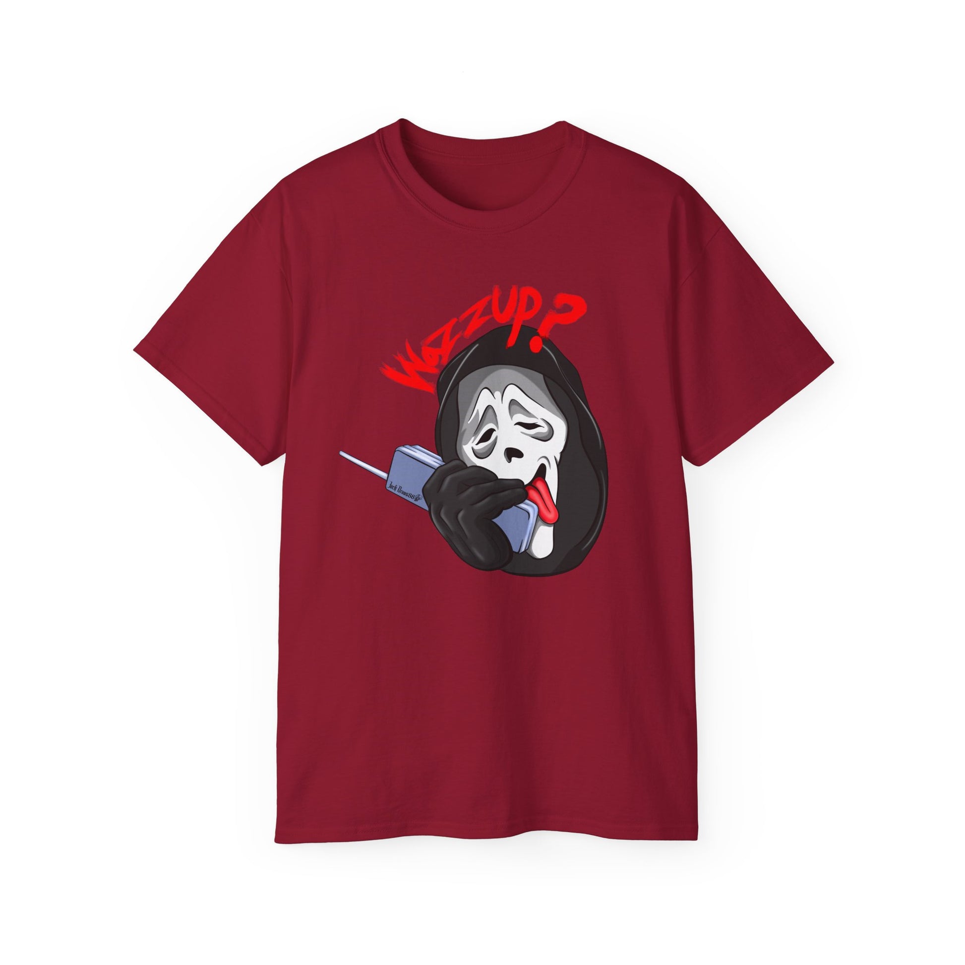 Ghostface Wazzup – Classic Meme Phone Call Tee, Unisex Cotton T-Shirt