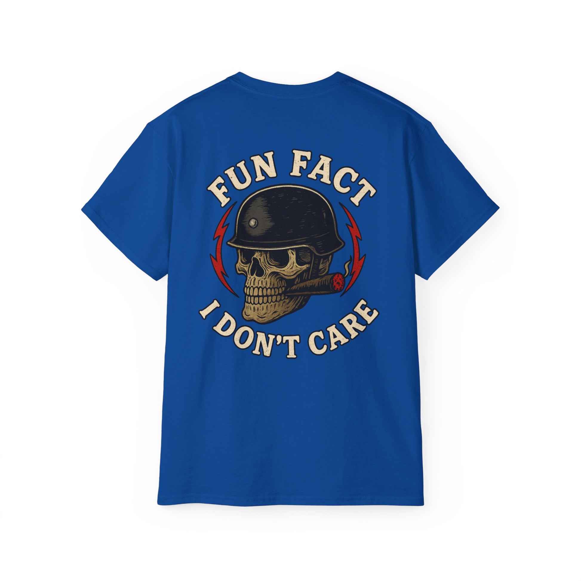 Fun Fact: I Don’t Care – Skull Helmet, Unisex Cotton T-Shirt