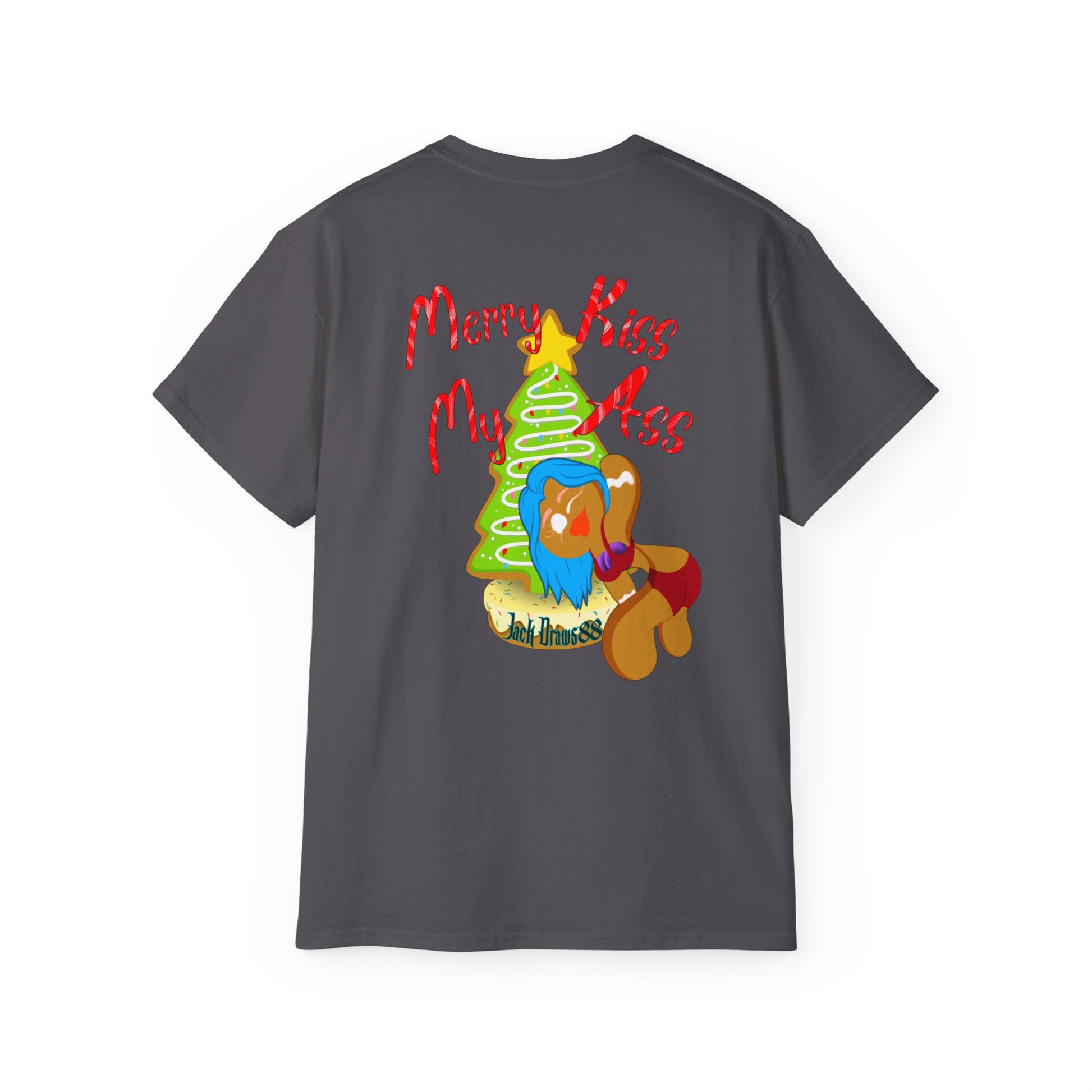 Merry Kiss My Ass – Naughty Gingerbread Holiday Stripper Tee, Unisex Cotton Shirt
