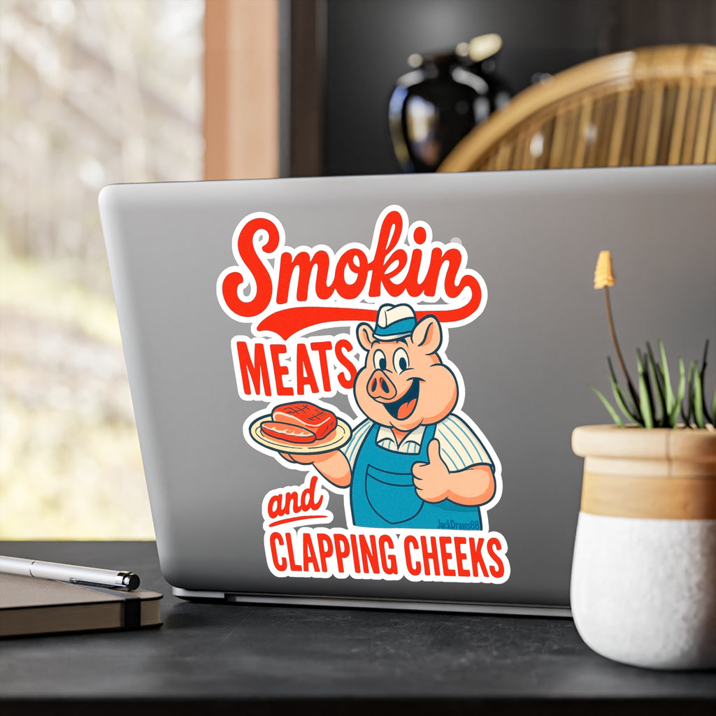 Smokin' Meats and Clapping Cheeks Vinyl Decals, Funny BBQ Stickers, Kitchen Decor, Grill Lover Gifts, Humor Car Decals