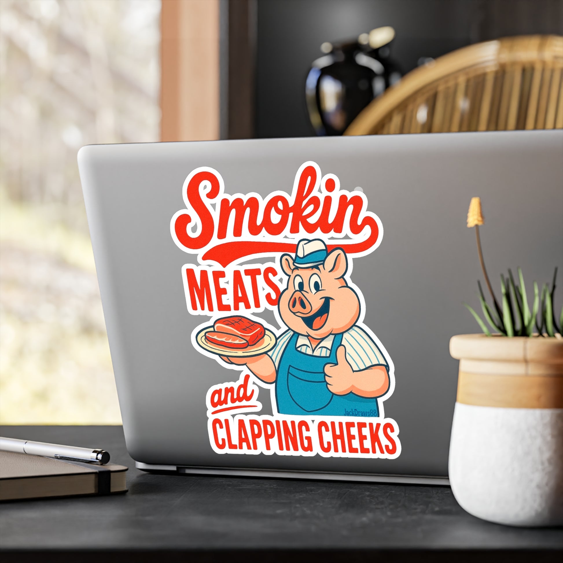 Smokin' Meats and Clapping Cheeks Vinyl Decals, Funny BBQ Stickers, Kitchen Decor, Grill Lover Gifts, Humor Car Decals