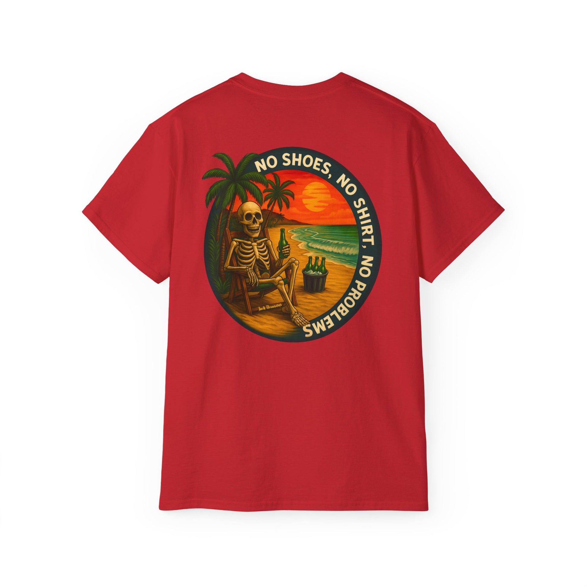 Beach Vibes Skeleton Tee, No Shoes No Shirt No Problems Shirt, Front & Back