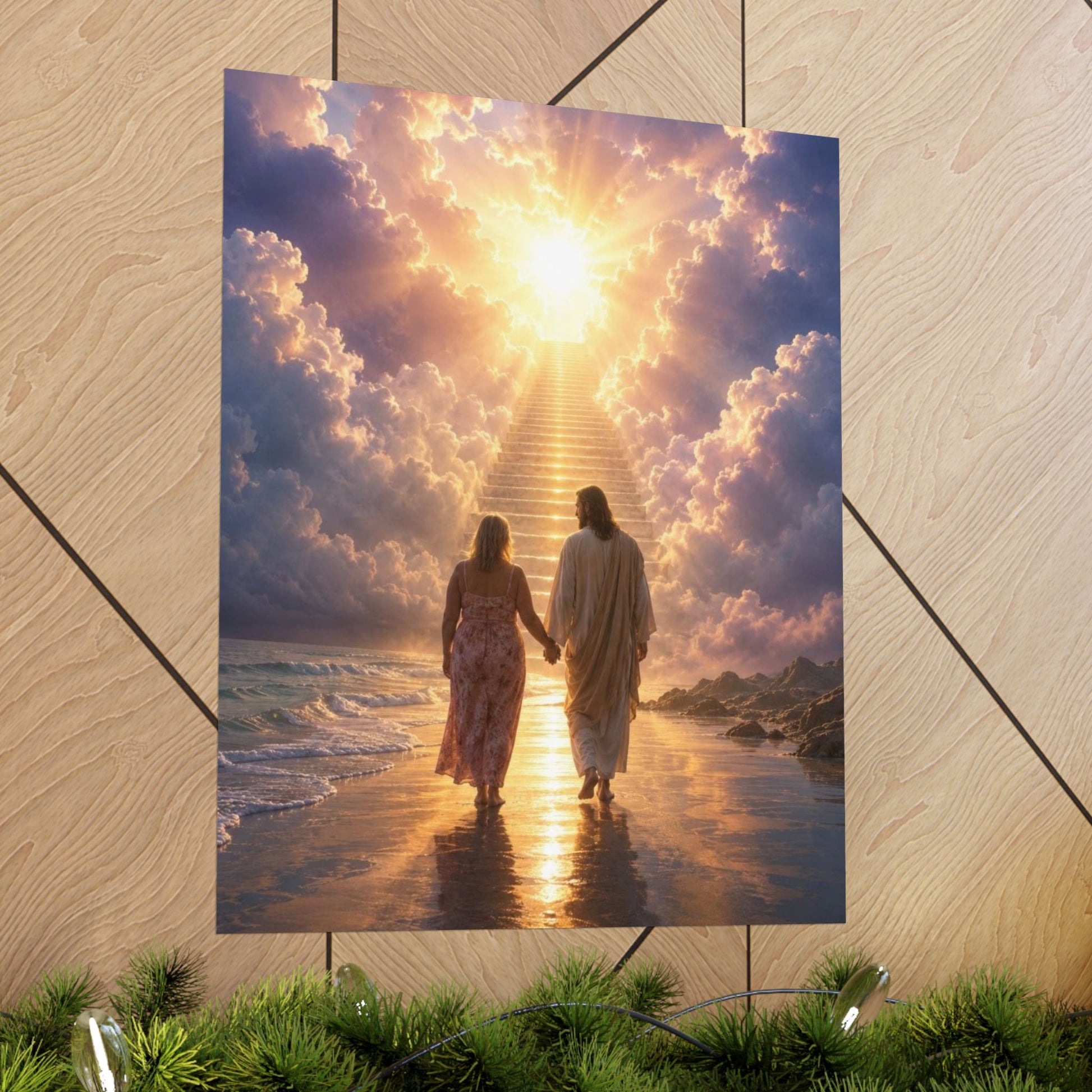 custom Christina Jesus Walks with Woman Poster — Inspirational Religious Wall Art