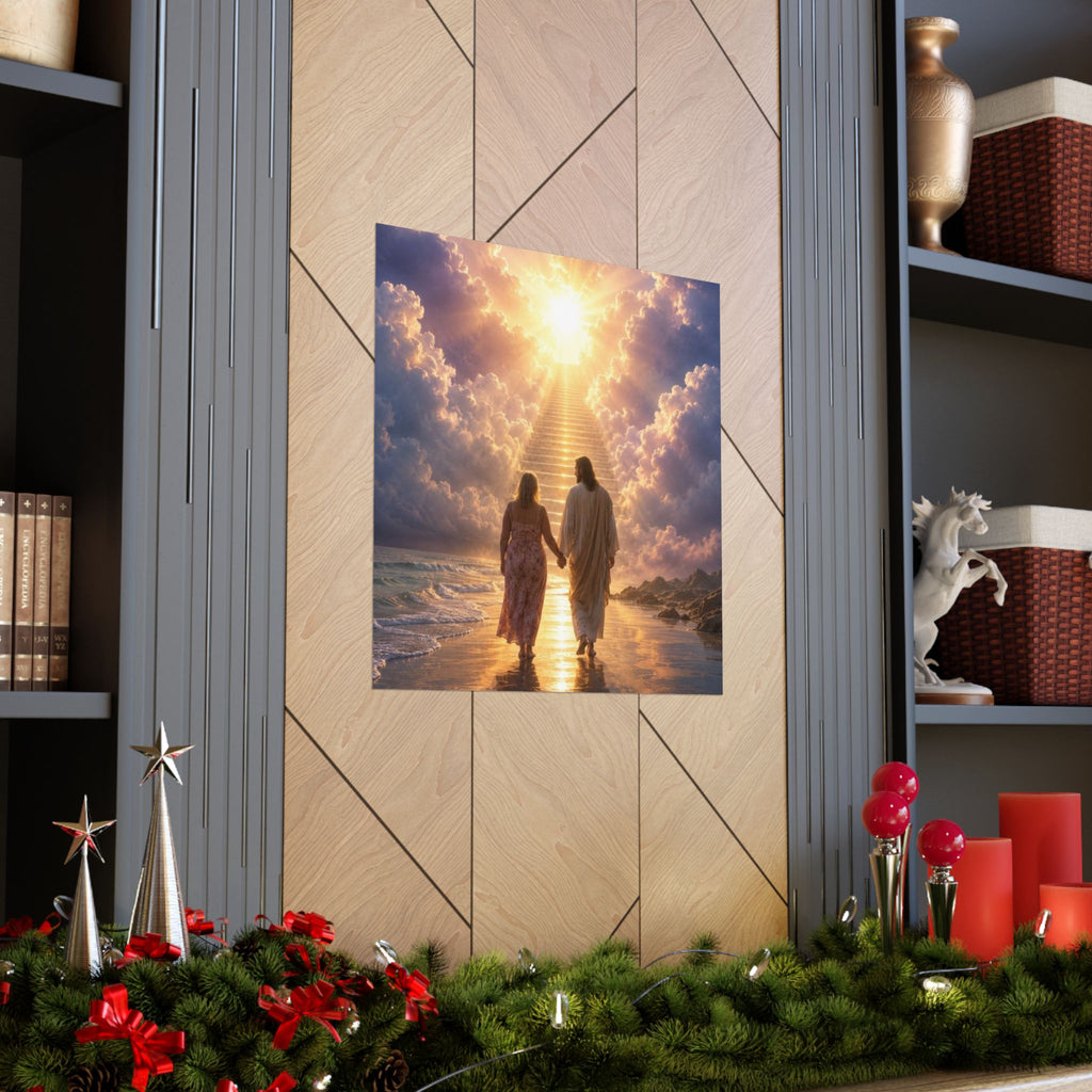 custom Christina Jesus Walks with Woman Poster — Inspirational Religious Wall Art