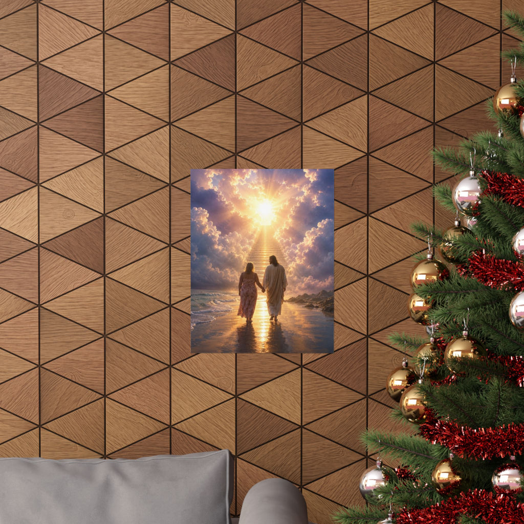 custom Christina Jesus Walks with Woman Poster — Inspirational Religious Wall Art
