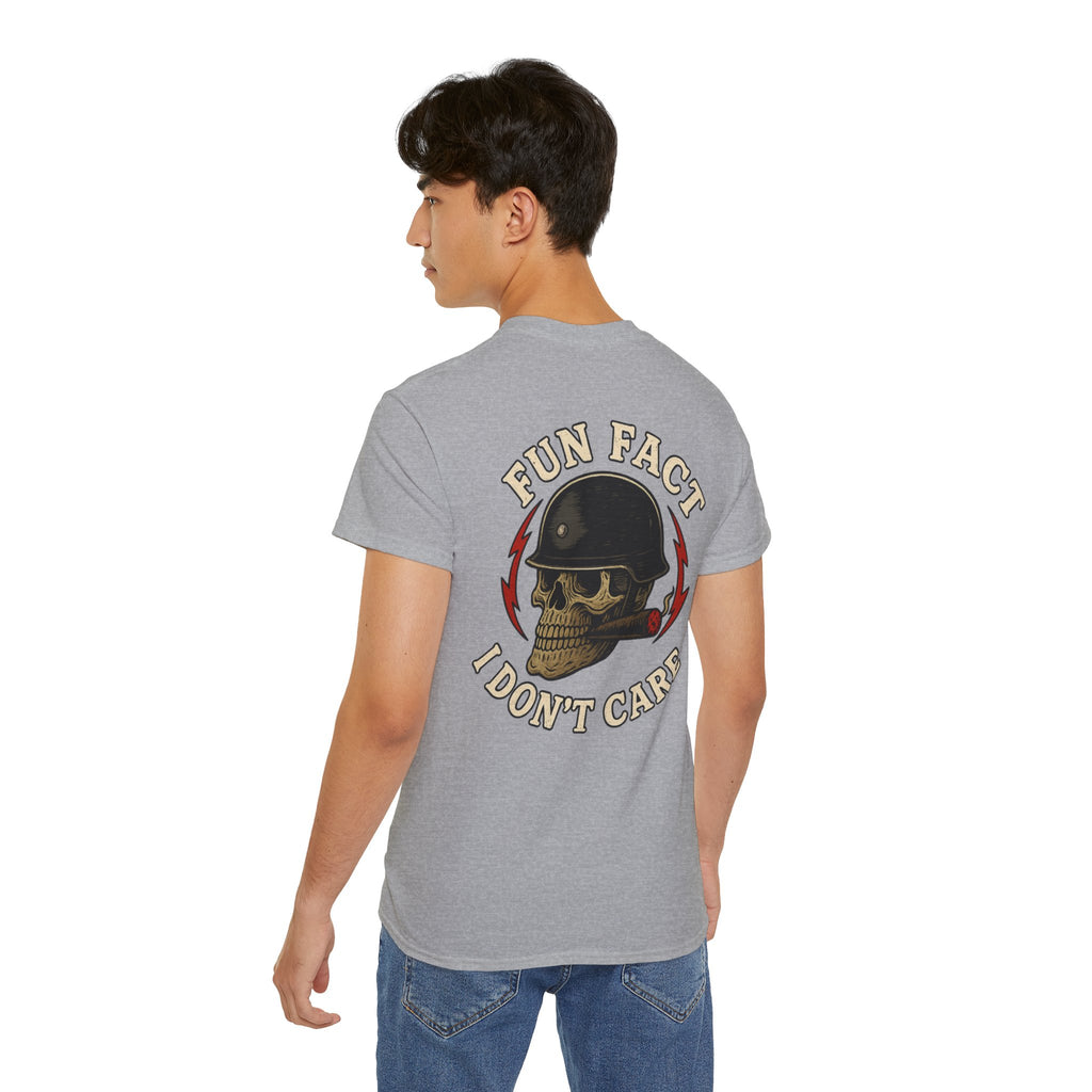 Fun Fact: I Don’t Care – Skull Helmet, Unisex Cotton T-Shirt