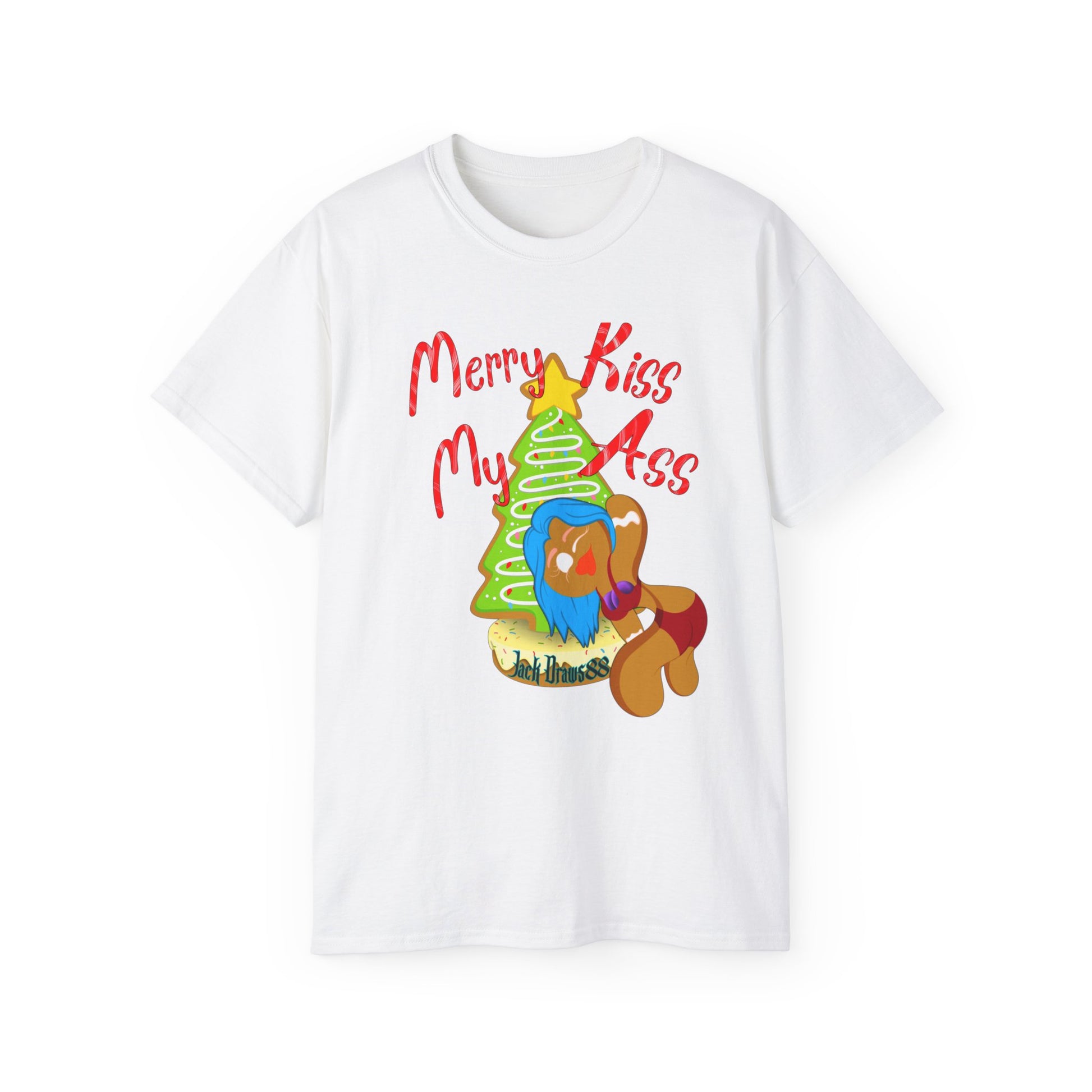 Merry Kiss My Ass – Gingerbread Christmas Stripper Tee,  Unisex Cotton Tee