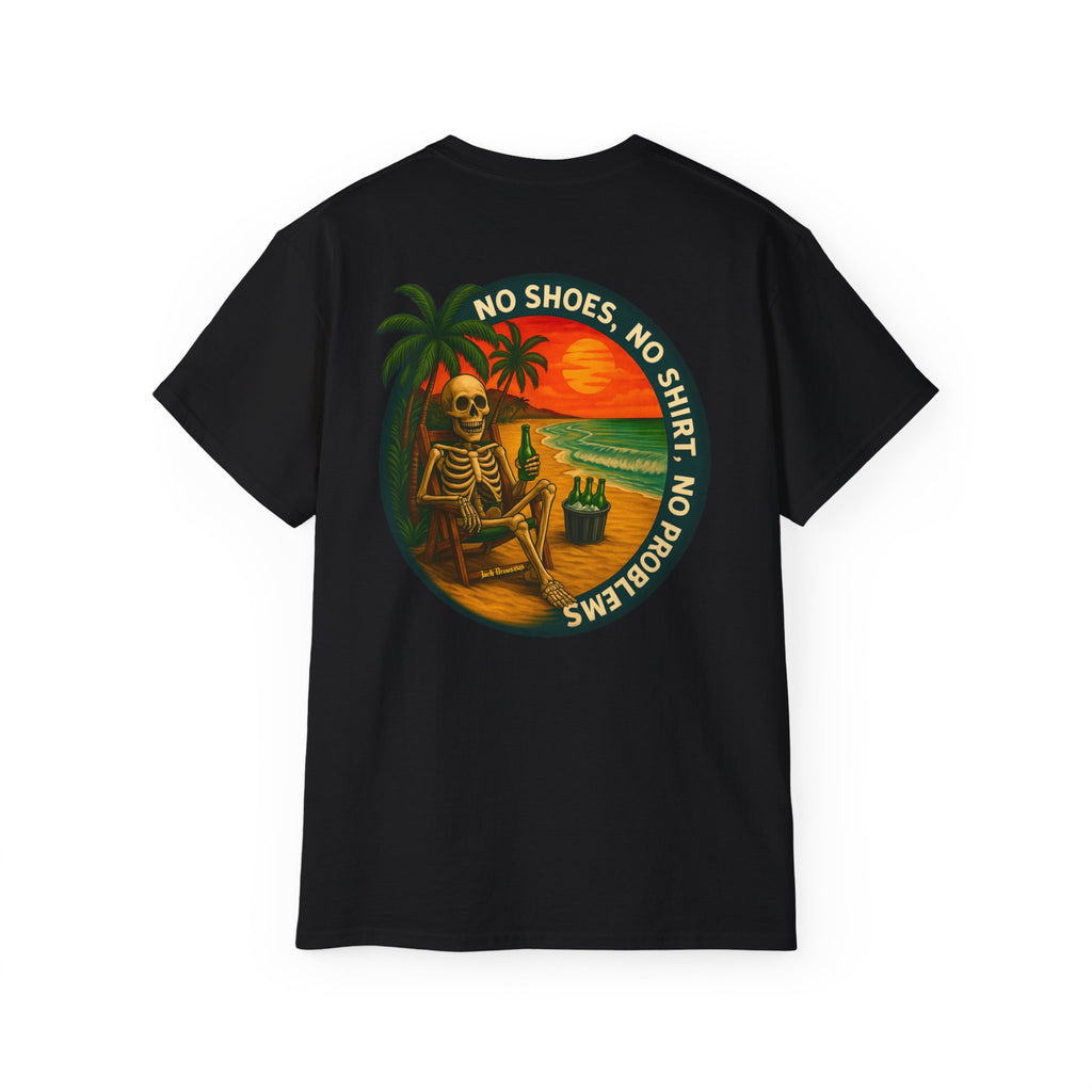 Beach Vibes Skeleton Tee, No Shoes No Shirt No Problems Shirt, Front & Back