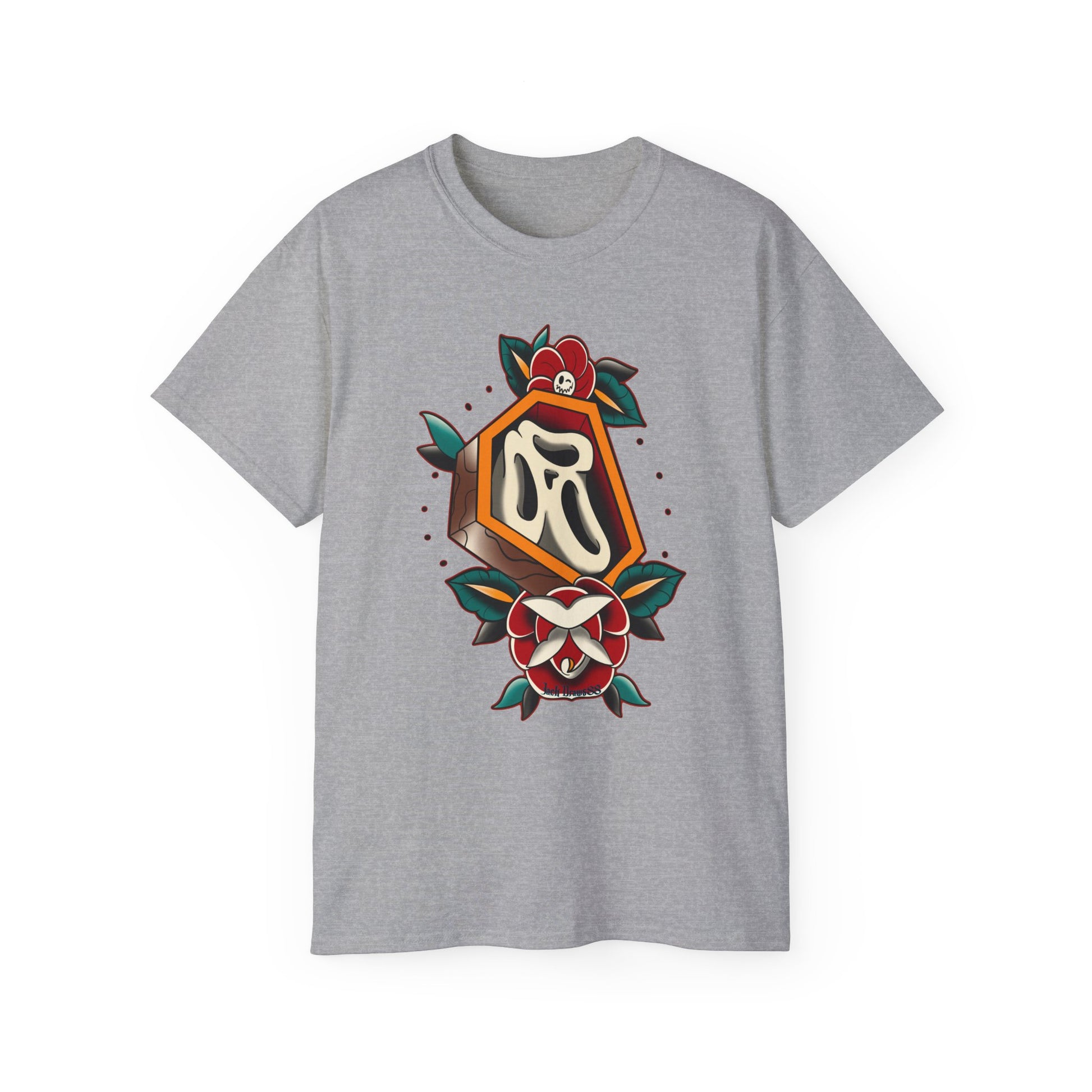 Rest in Roses – Ghostface Coffin Floral Tattoo Unisex Cotton