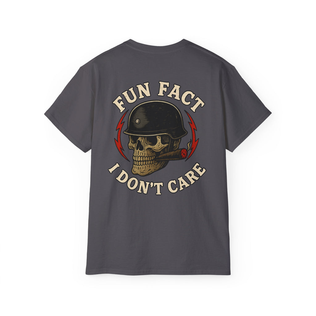 Fun Fact: I Don’t Care – Skull Helmet, Unisex Cotton T-Shirt